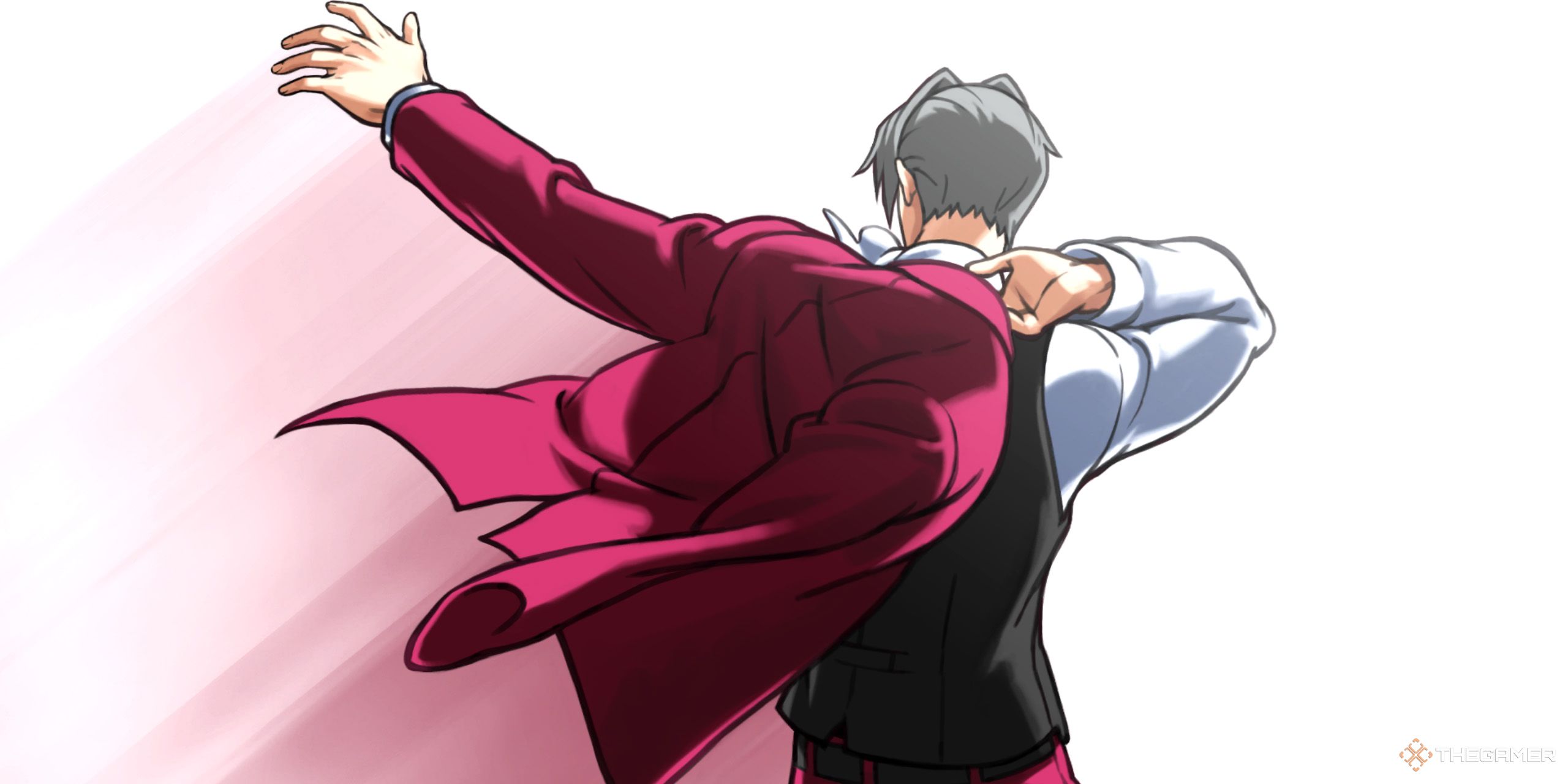 Edgeworth putting his jacket on from Ace Attorney Investigations 2.