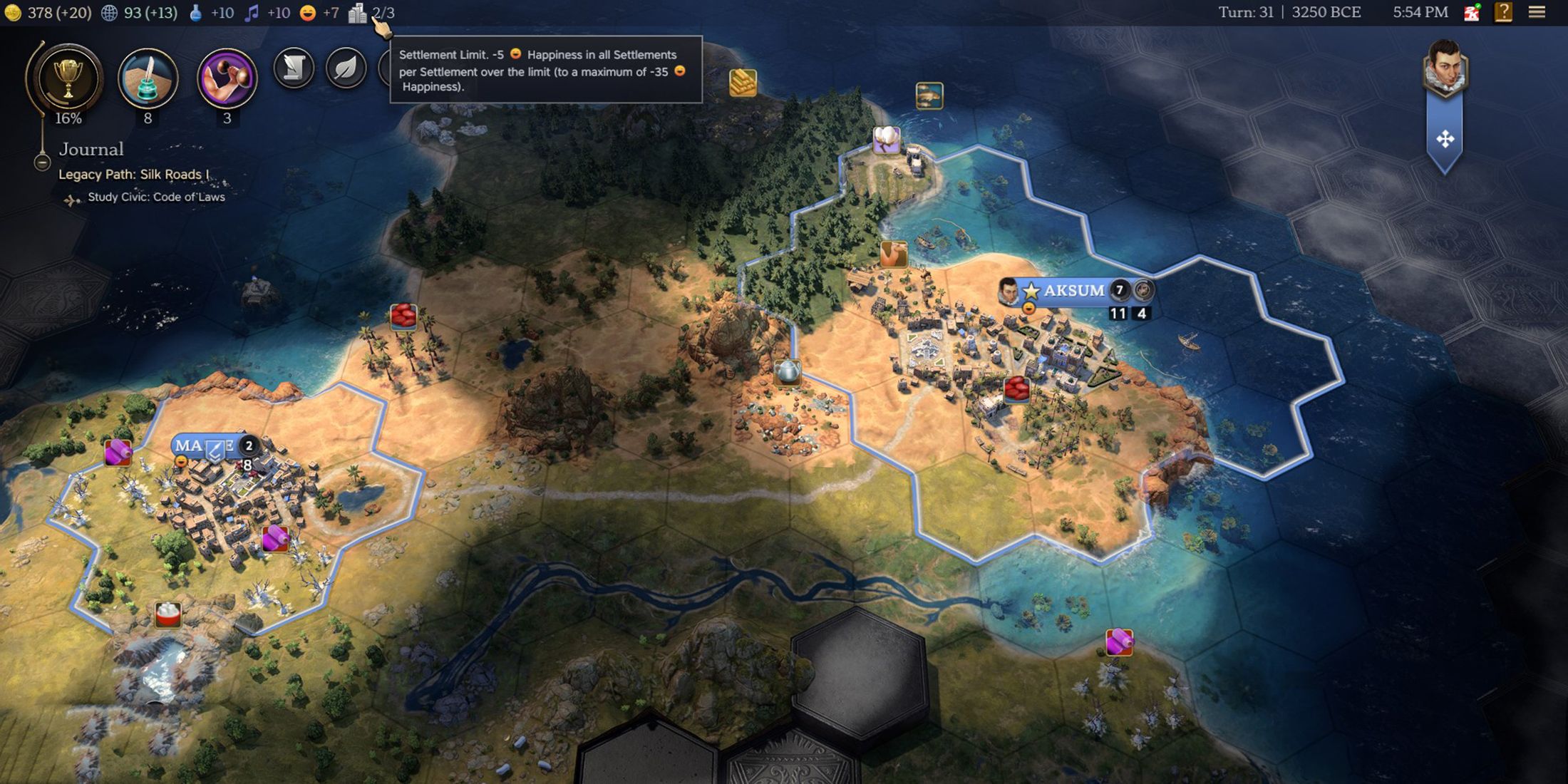 two settlements in Civ 7