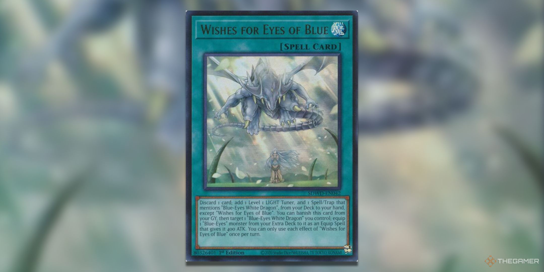 Ultra Rare Wishes For Eyes of Blue Yu-Gi-Oh! TCG Blue Eyes White Destiny Card Art.