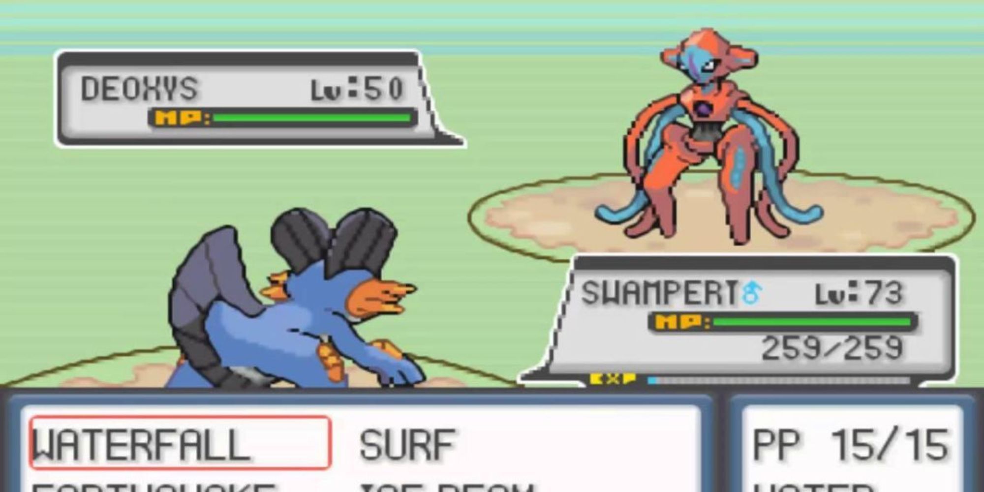 The player battling a Deoxys in Pokemon Platinum