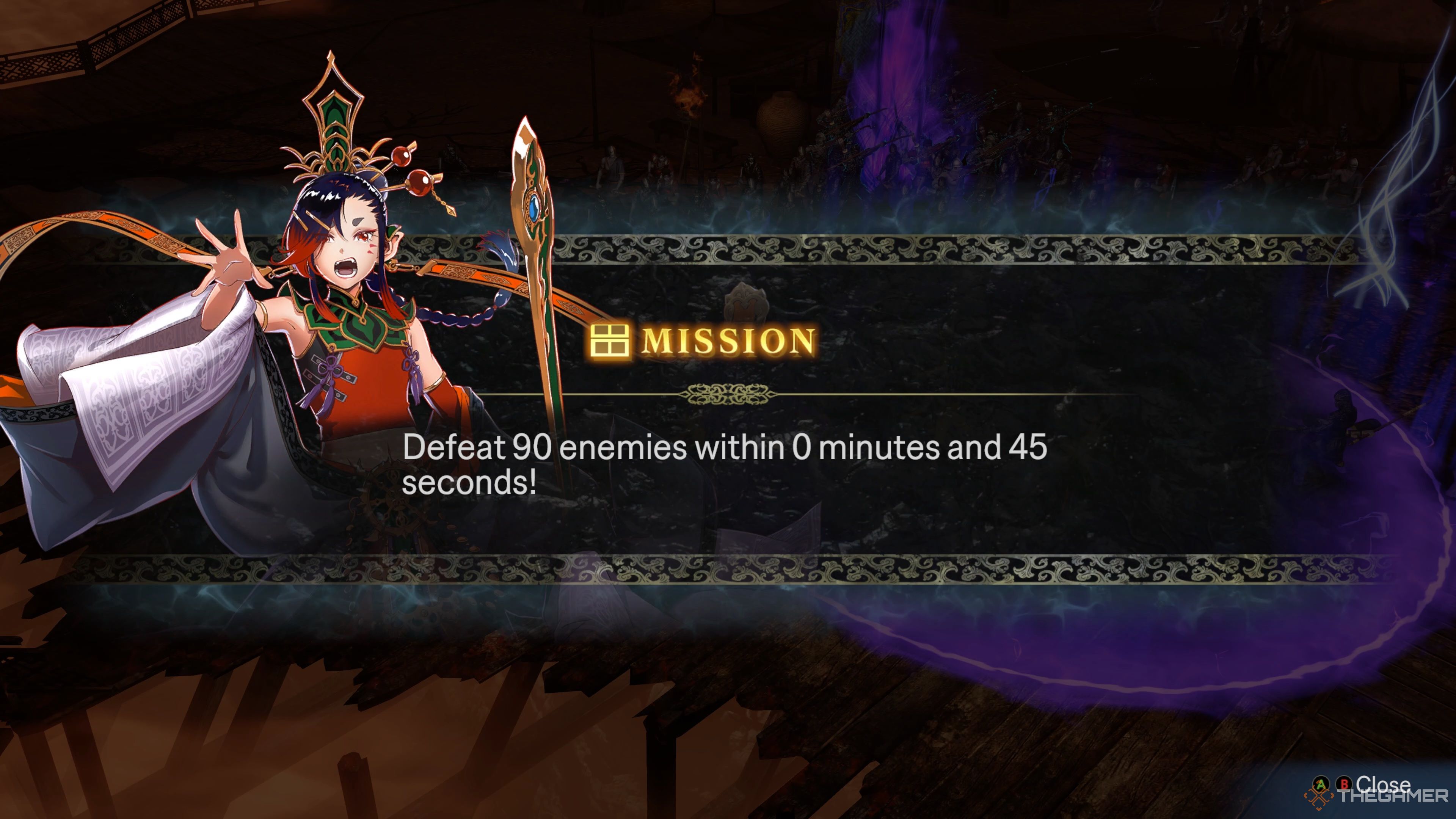 Enma giving a Mission to the Hero in Warriors: Abyss.