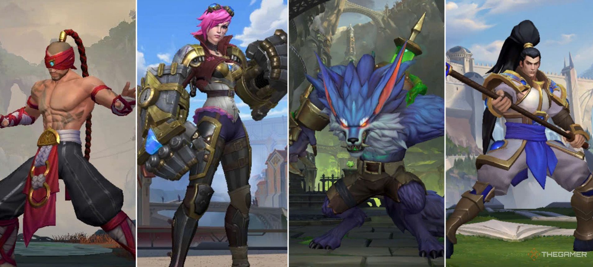 Four Wild Rift Fighter Junglers: Leesin, Vi, Warwick, Xinzhao.