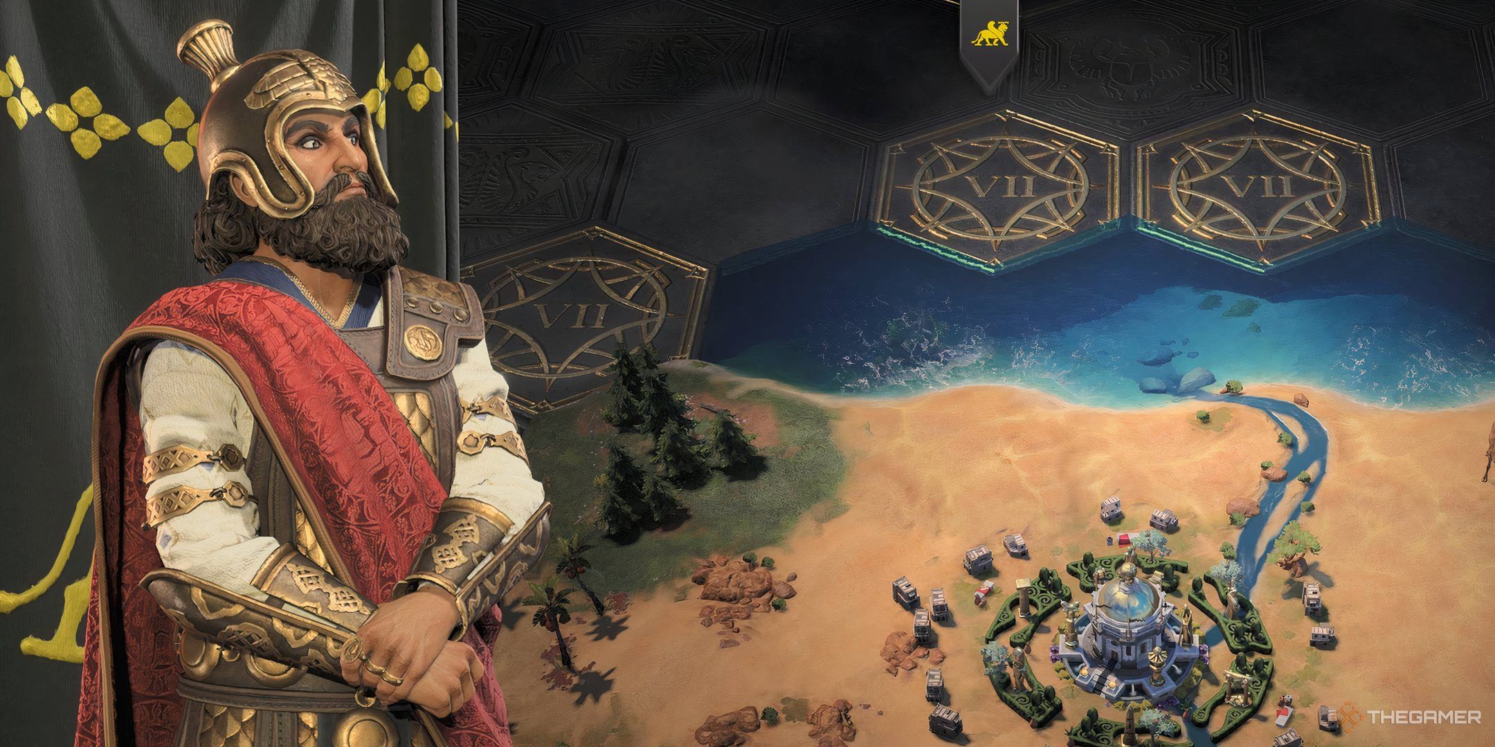 Xerxes stands before the world stage in Civ 7