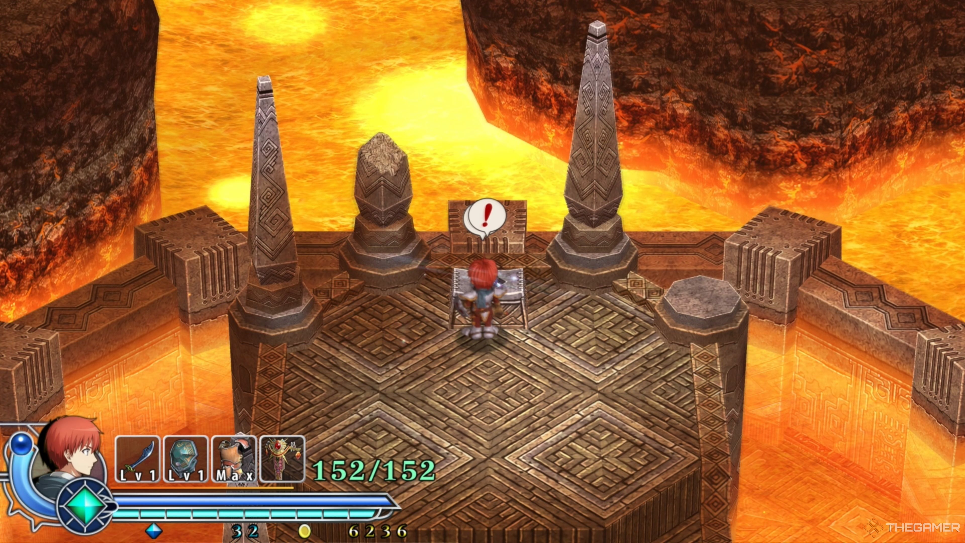 Adol approaching the Brocia Serum within the Zone of Lava in Ys Memoire: The Oath in Felghana.