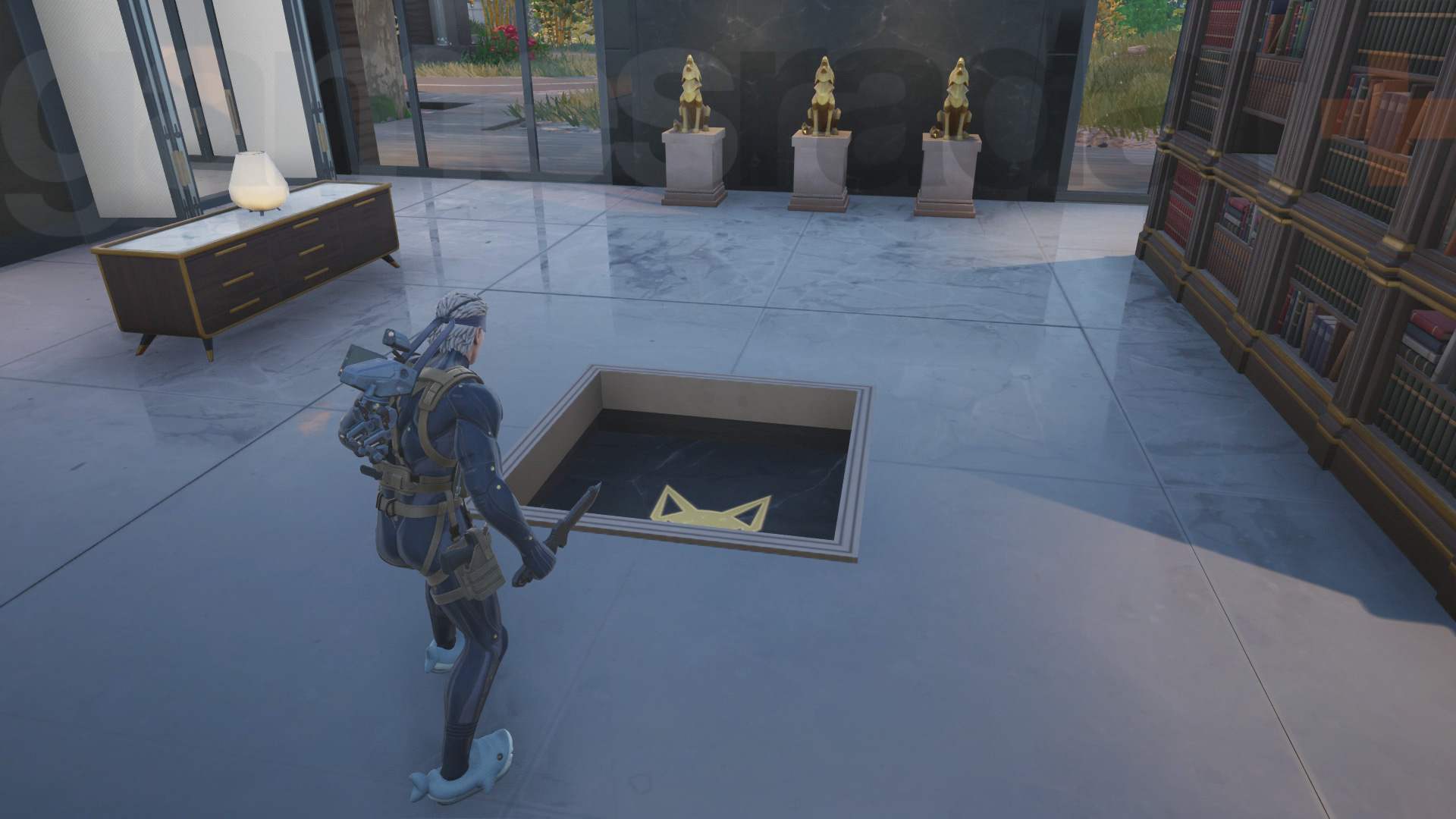 Opening the hatch leading to the Fortnite Outlaw Oasis Vault