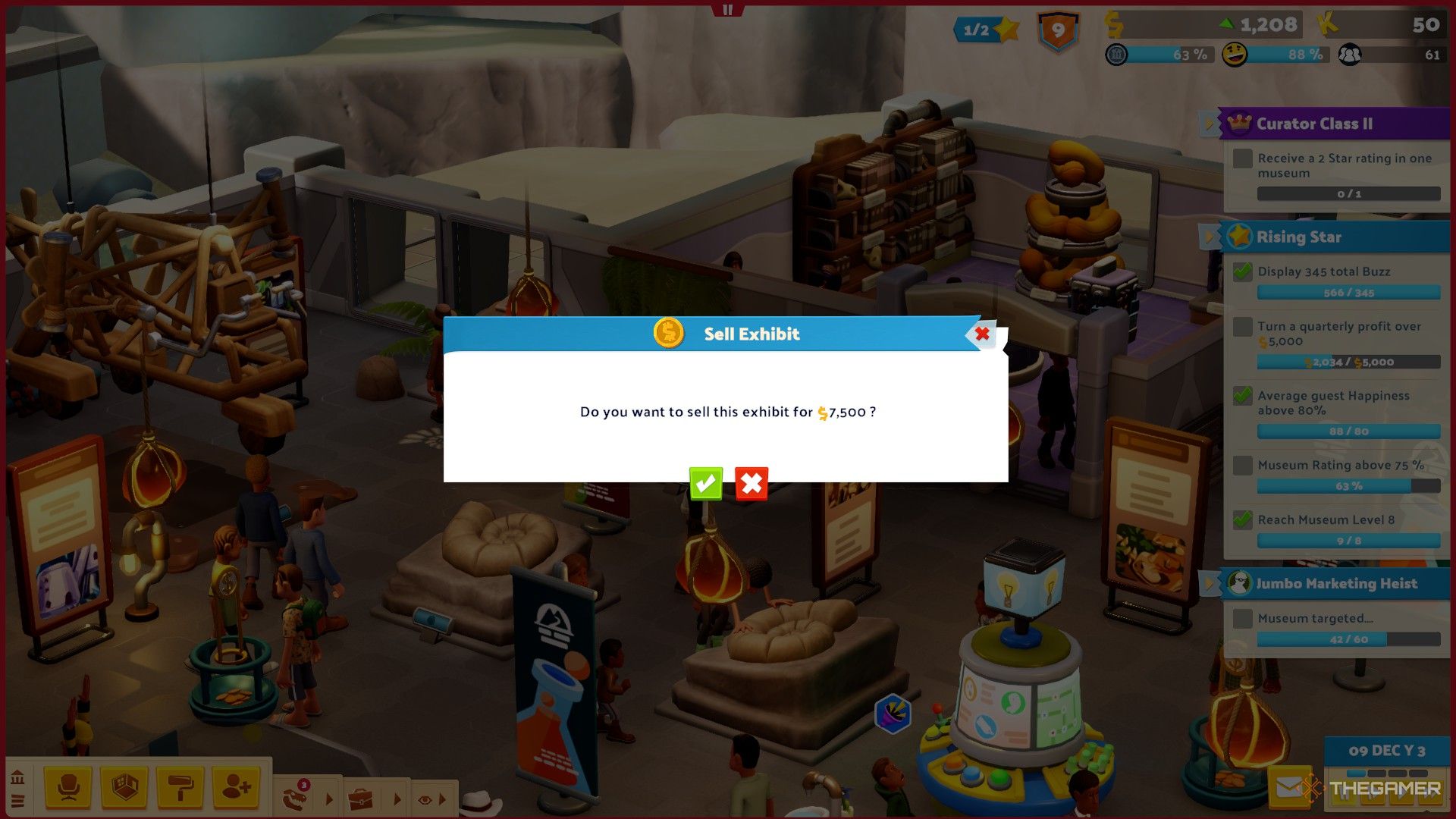 a confirmation window asking if the player wants to sell an exhibit in two point museum.