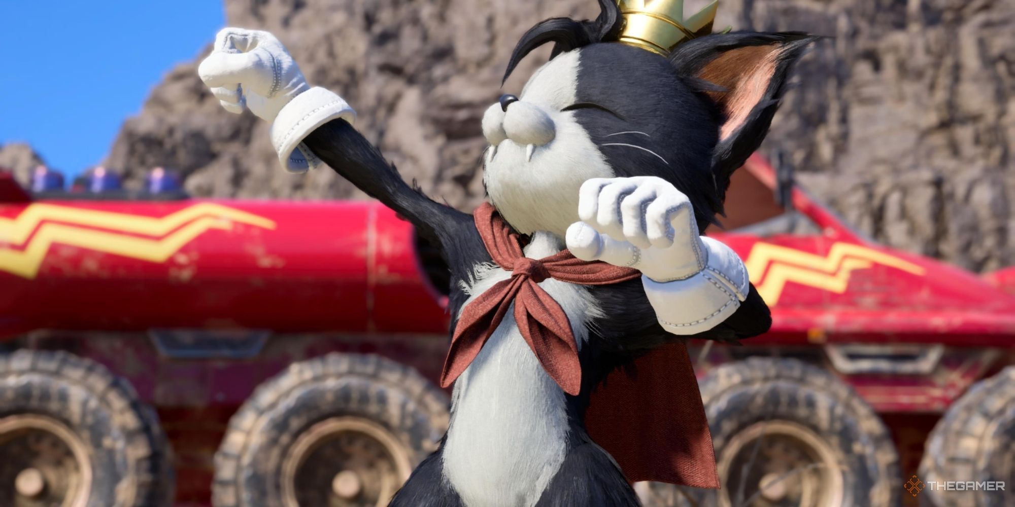 Final Fantasy 7 Rebirth Chapter 9 Cait Sith poses in the desert