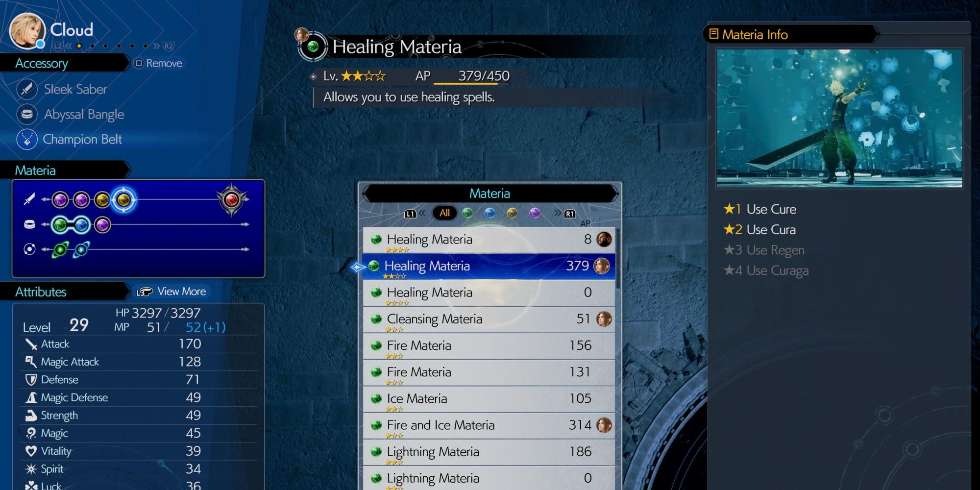 healing materia shown in menu in final fantasy 7 rebirth