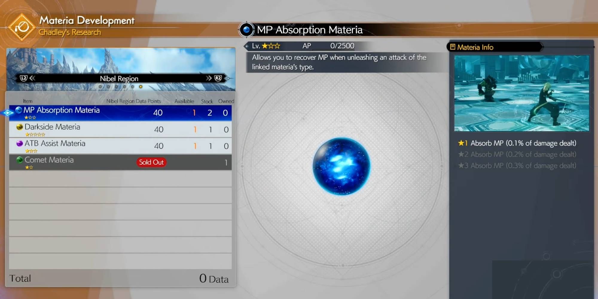 mp absorption materia shown in menu in final fantasy 7 rebirth