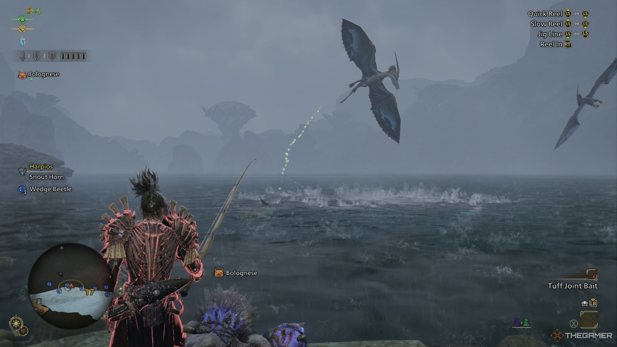 the hunter fishing in a feeding circle in monster hunter wilds.