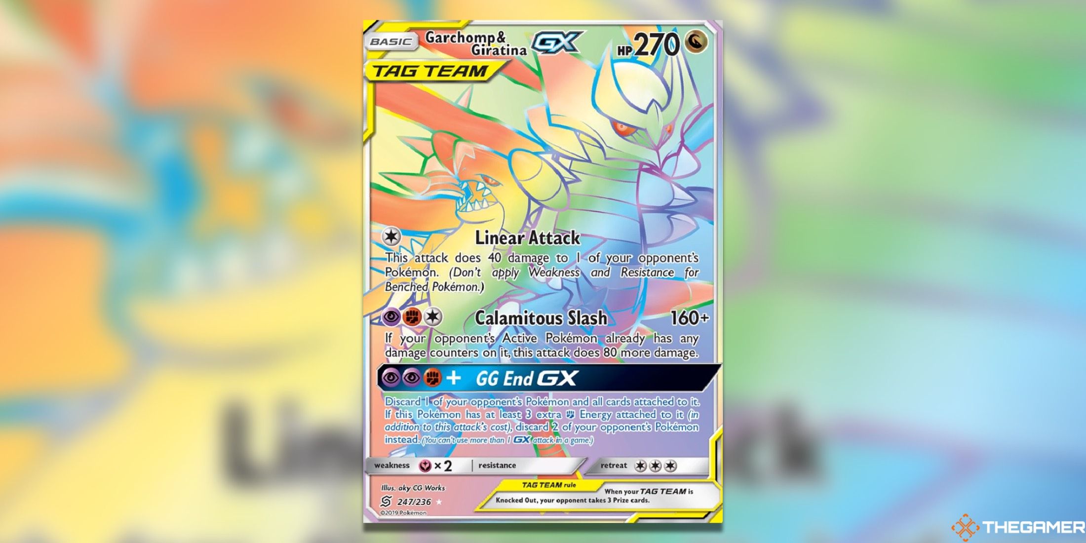 The Unified Minds Garchomp&Giratina GX Secret Rare from the Pokemon TCG.