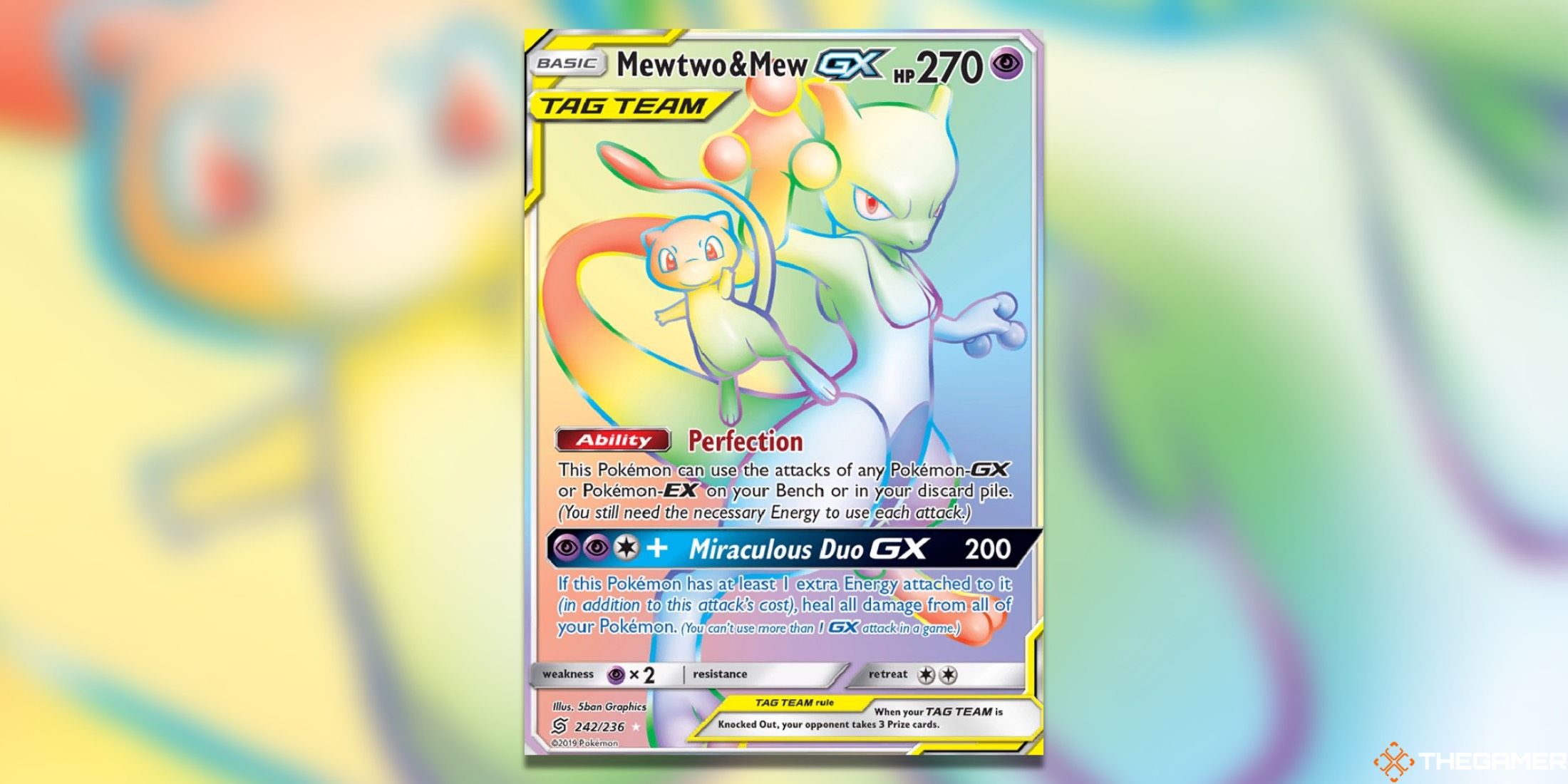 The Unified Minds Mewtwo&Mew Secret Rare from the Pokemon TCG.