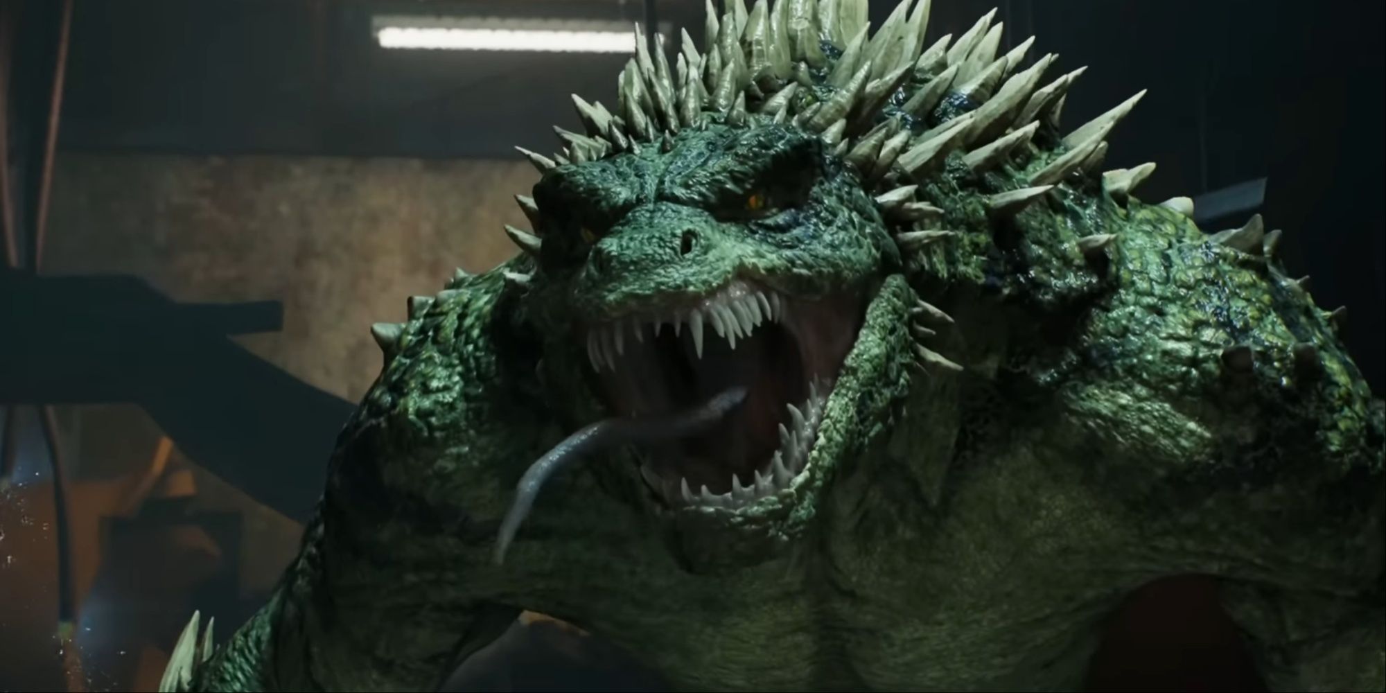 Close-up of Lizard's design in Spider-Man 2 as the villain roars at Miles.