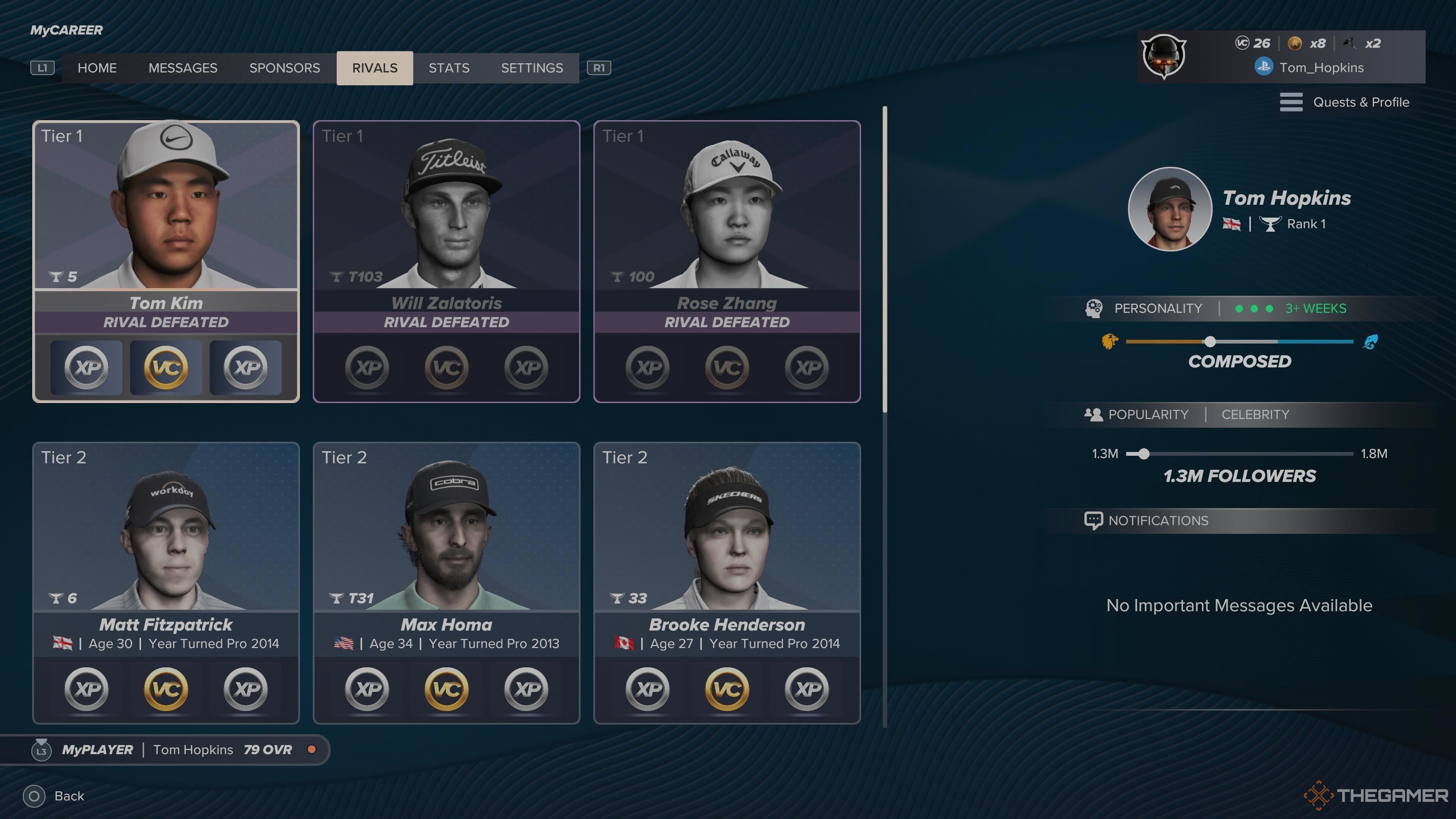 The Rivals menu screen in PGA Tour 2K25.