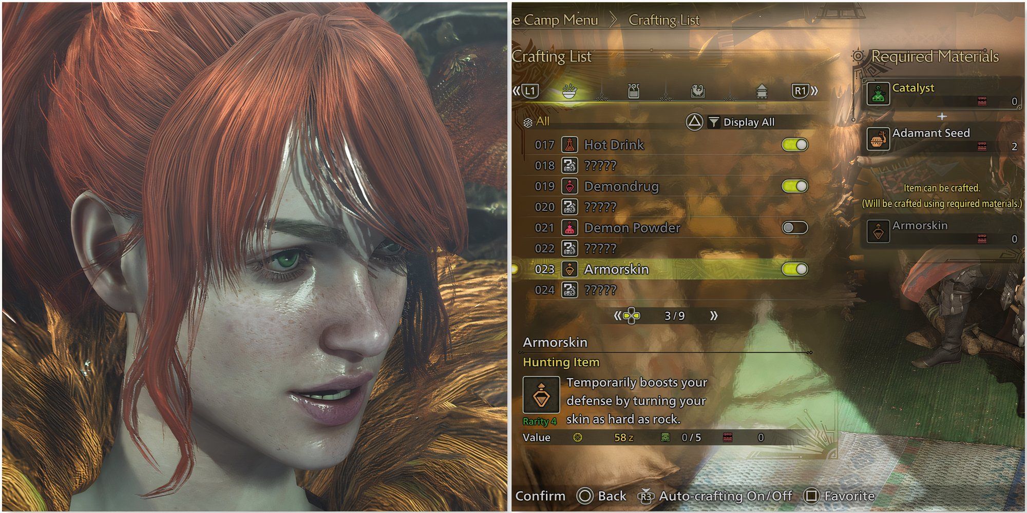 Your Hunter character and the Armorskin item in Monster Hunter Wilds