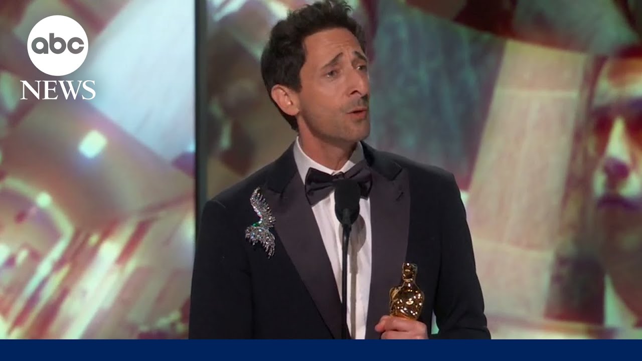 Oscars 2025: Adrien Brody accepts award for best actor in 'The Brutalist' - YouTube