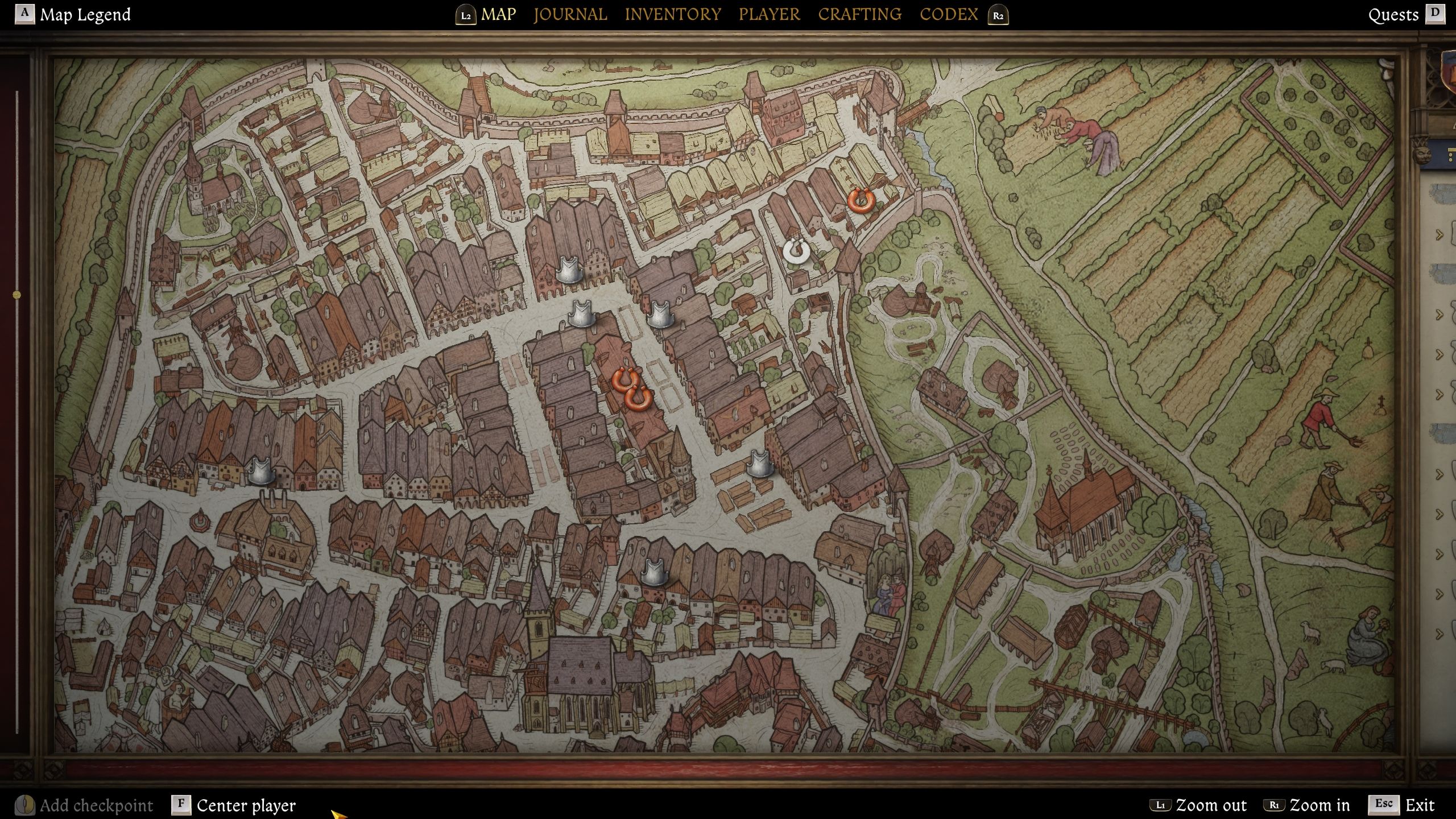 Map picture showing the location of both the Butchers and the Armourers in Kuttenberg - kcd2