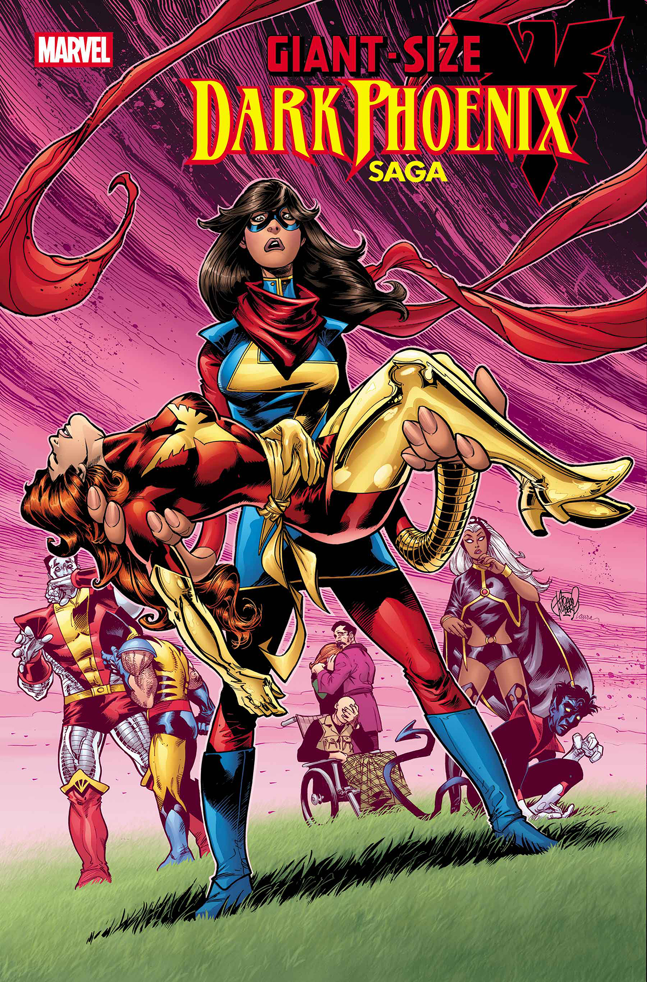Kamala Khan holds Jean Grey's body in an homage to the cover of Uncanny X-Men #136