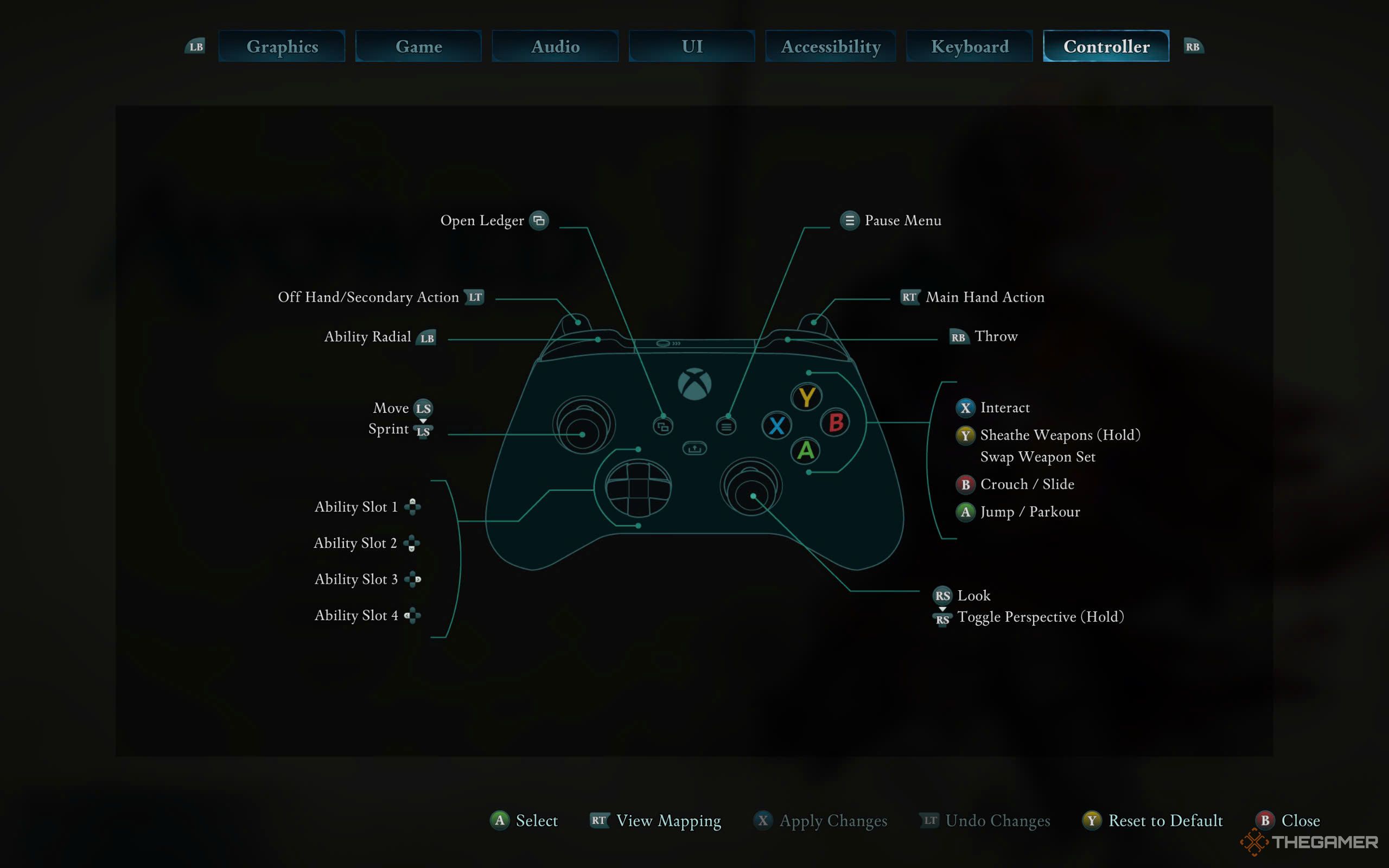 Avowed settings showing the Xbox controller's layout.