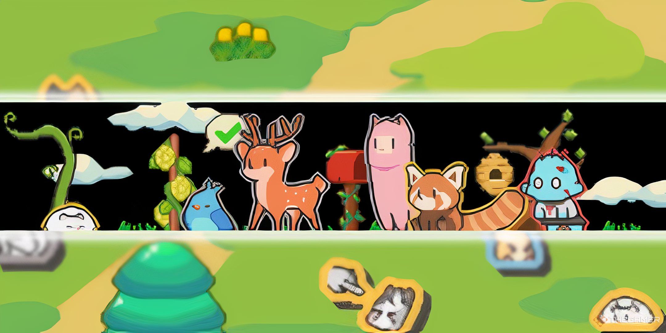 Group Of Animals In Tiny Pasture.