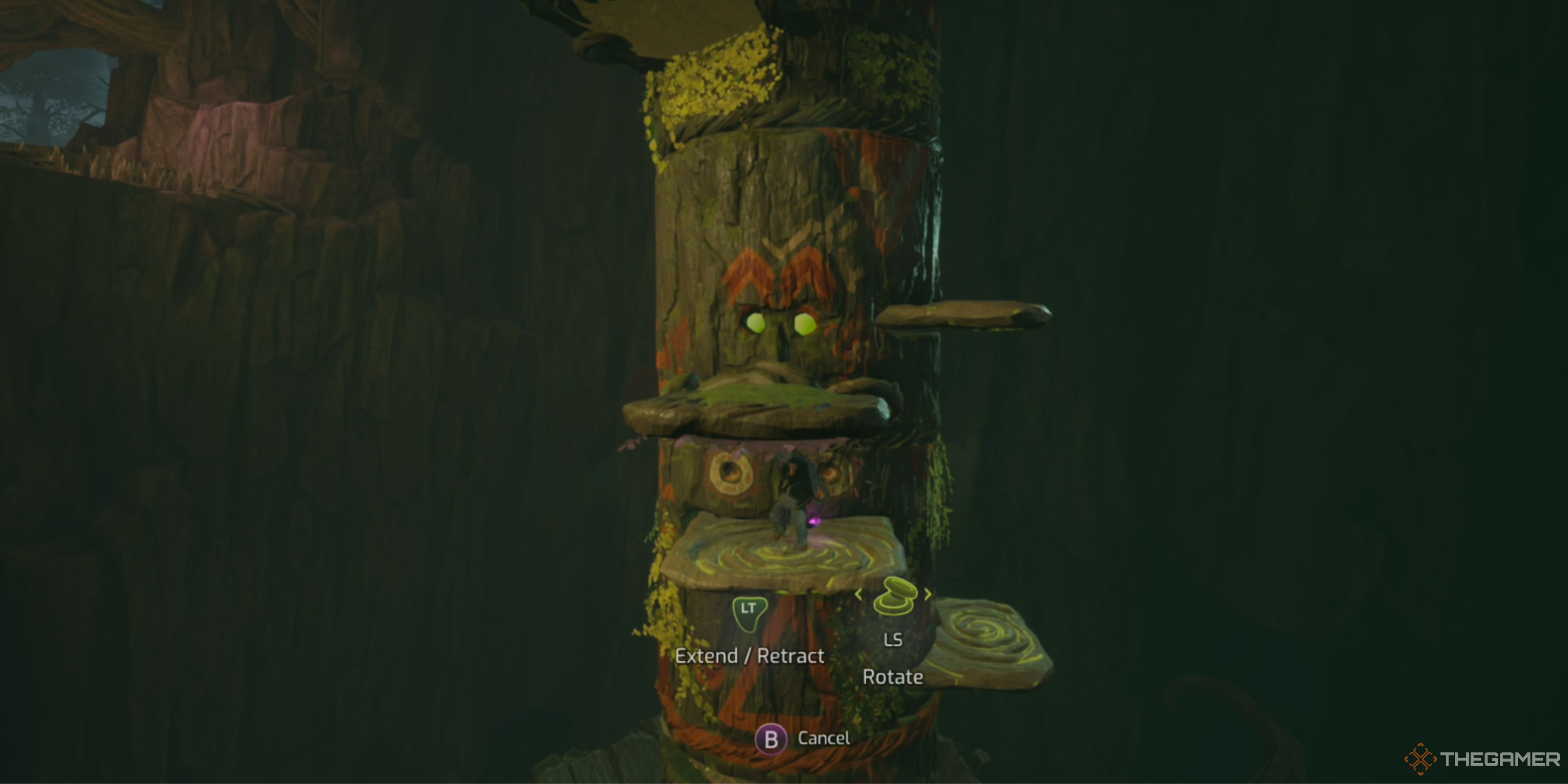 Monkey climbing a totem pole in Hopes of Spring level of Split Fiction