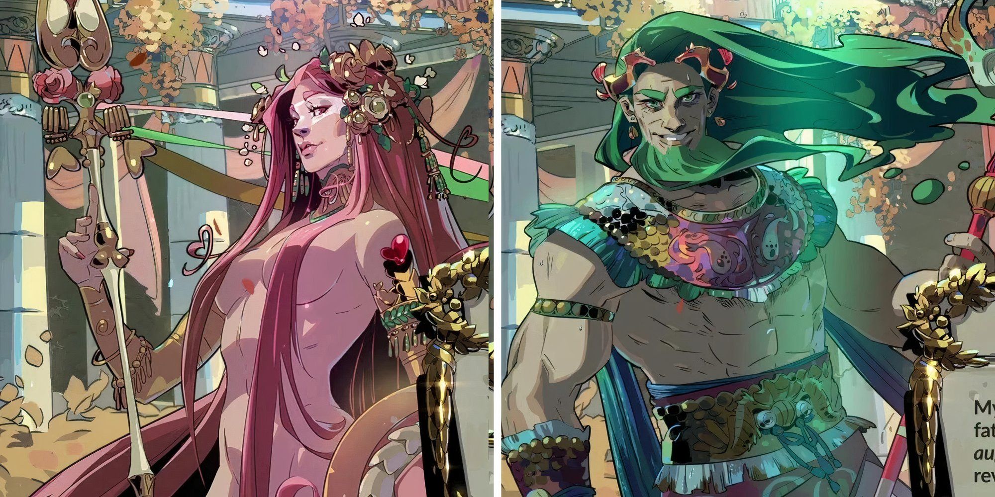 A split image showing Aphrodite & Poseidon.