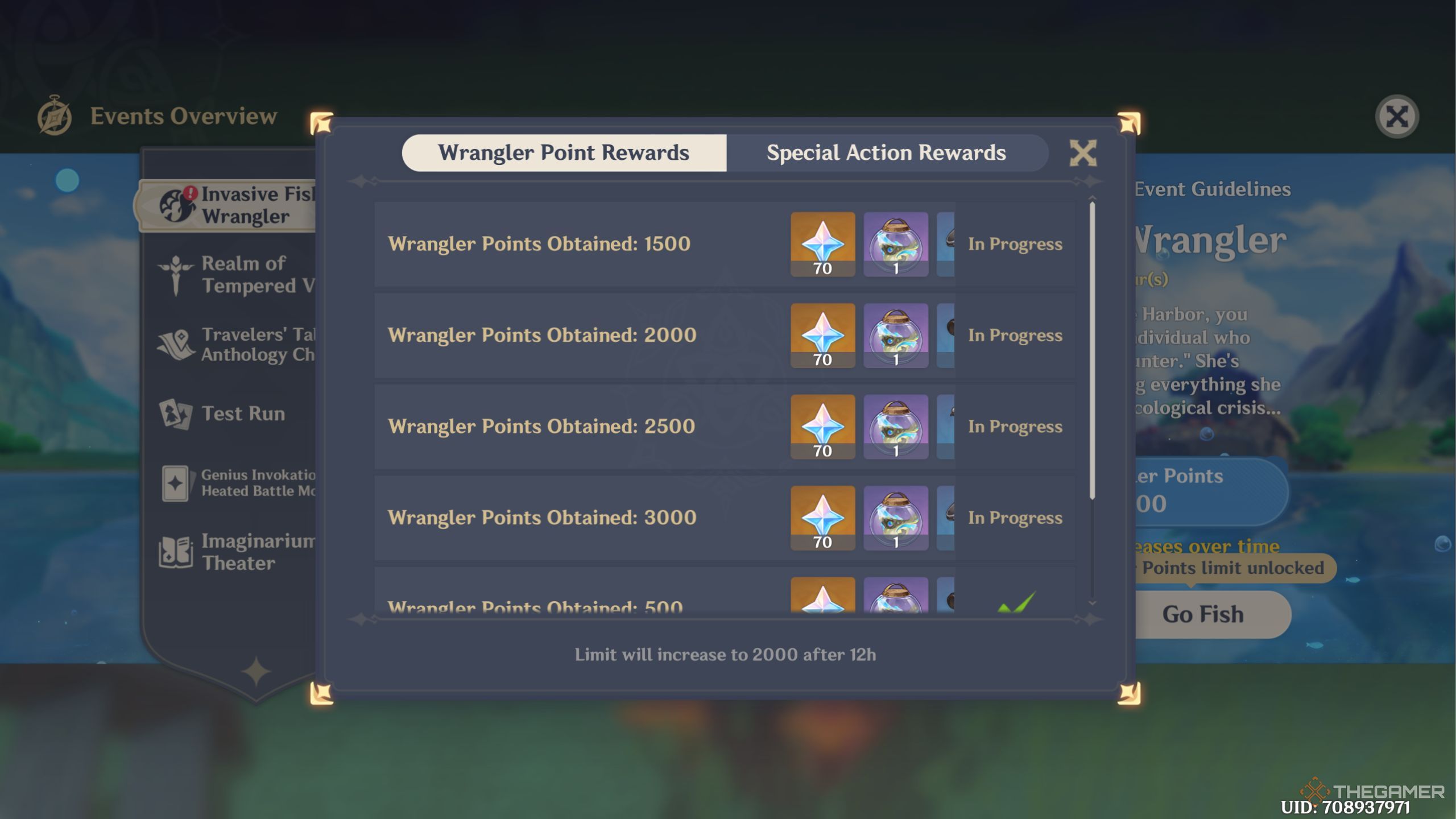 Genshin Impact Invasive Fish Wrangler event rewards.