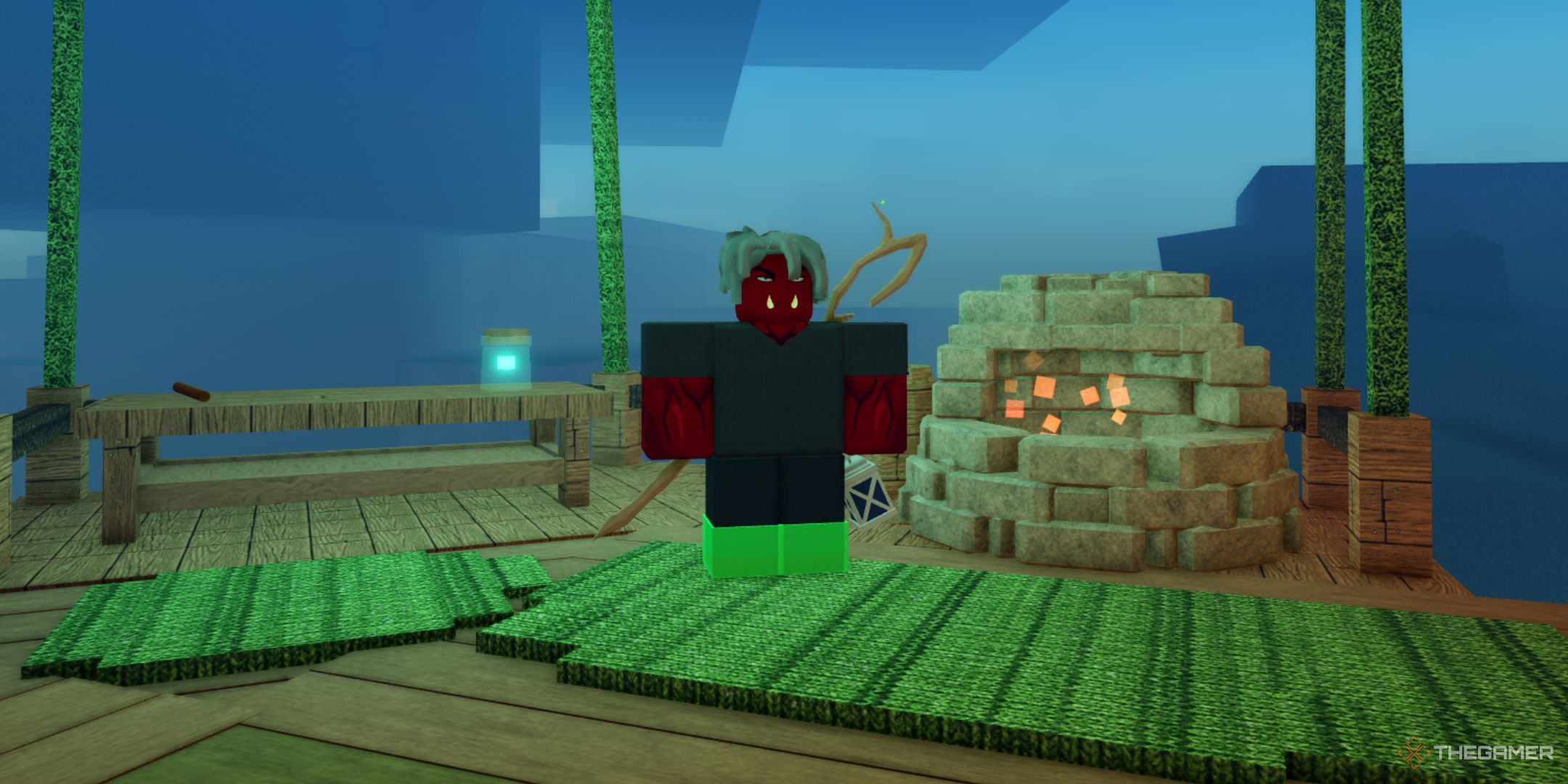 The player character stays next to the smelter in the Ashenshire location in Rune Slayer.