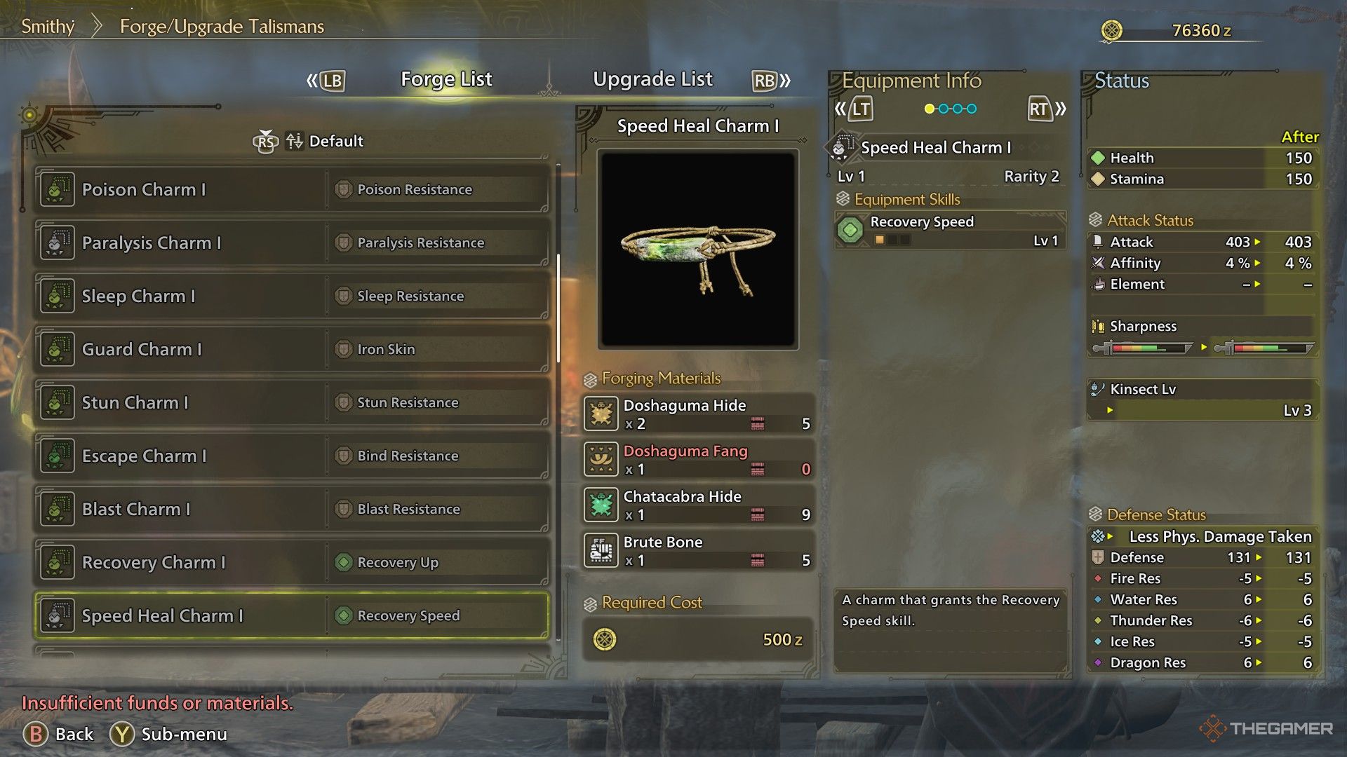 A Speed Heal charm in Monster Hunter Wilds
