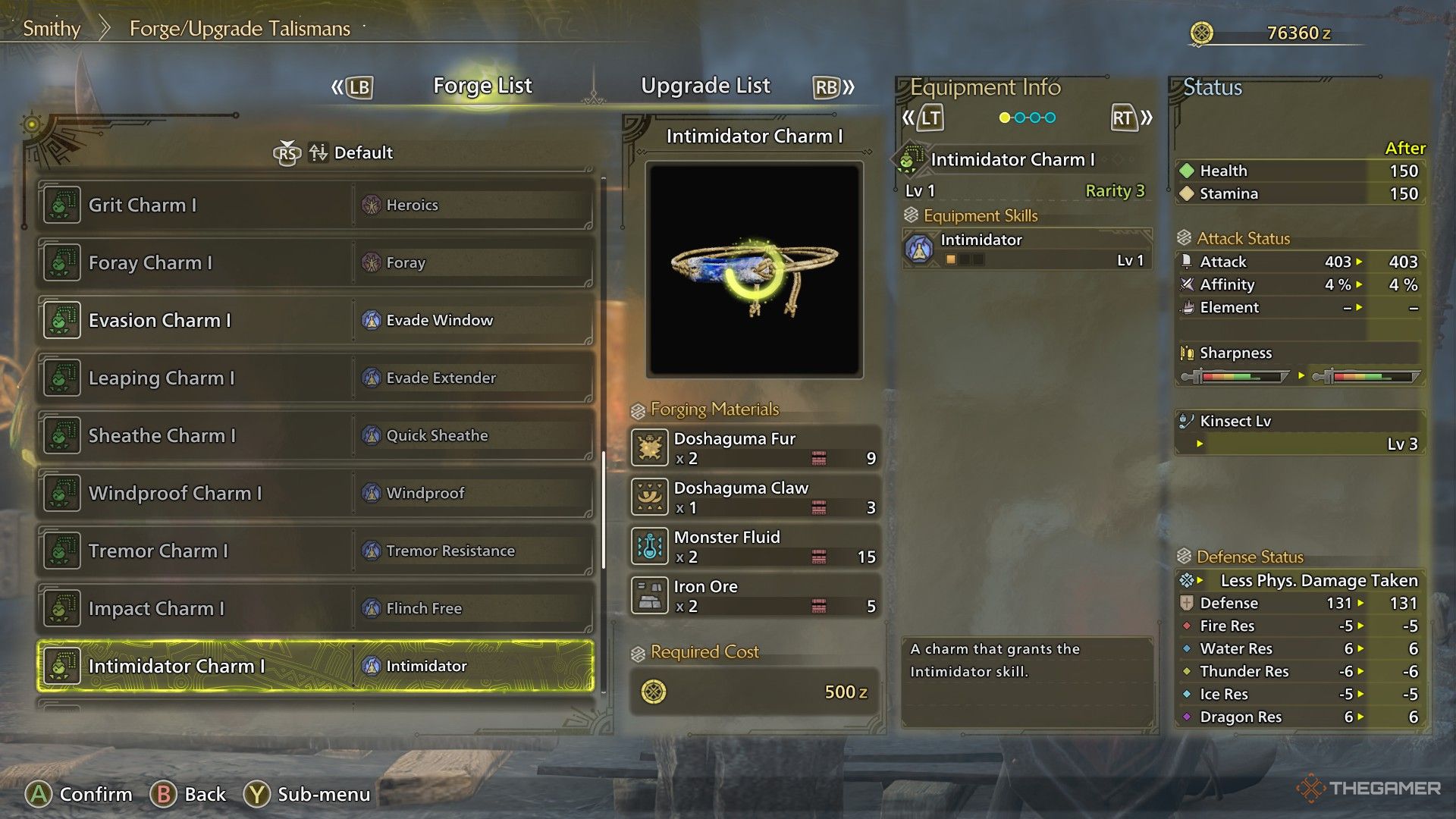 An Intimidator Charm in Monster Hunter Wilds