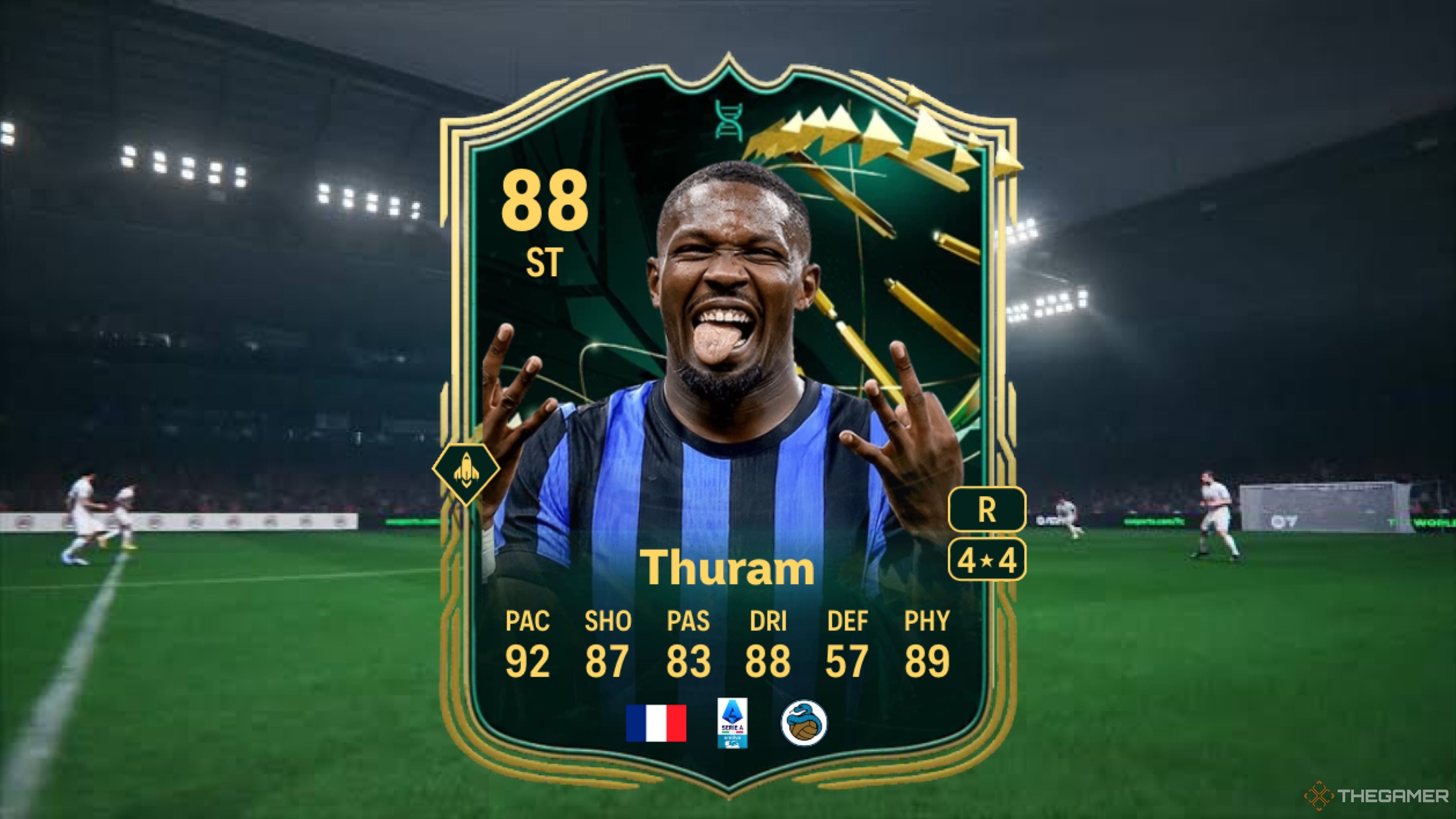 Image showing Thuram card against a faded pitch background.