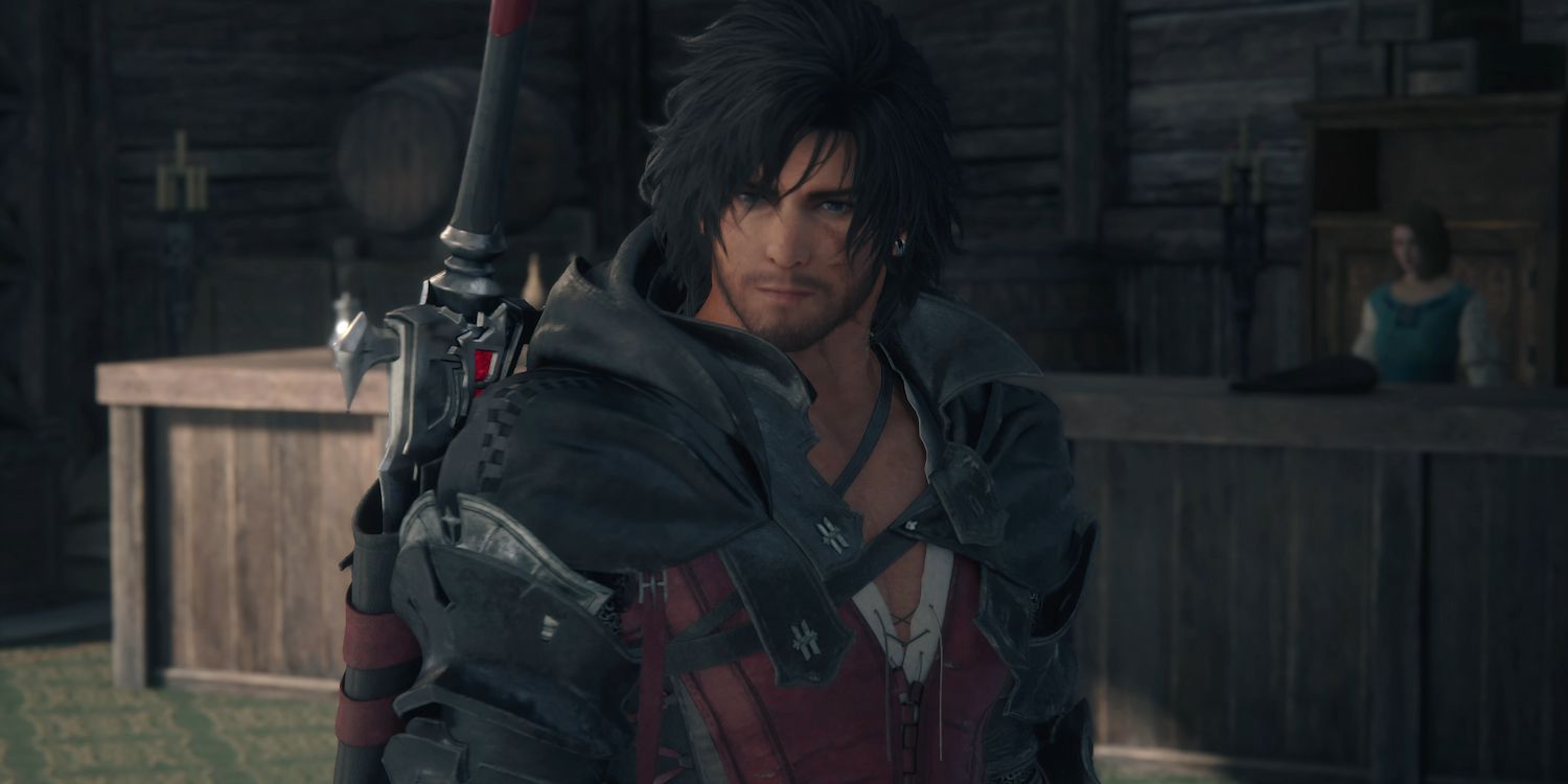 Clive Rosefield in his usual attire with a sword mounted on his back in Final Fantasy 16