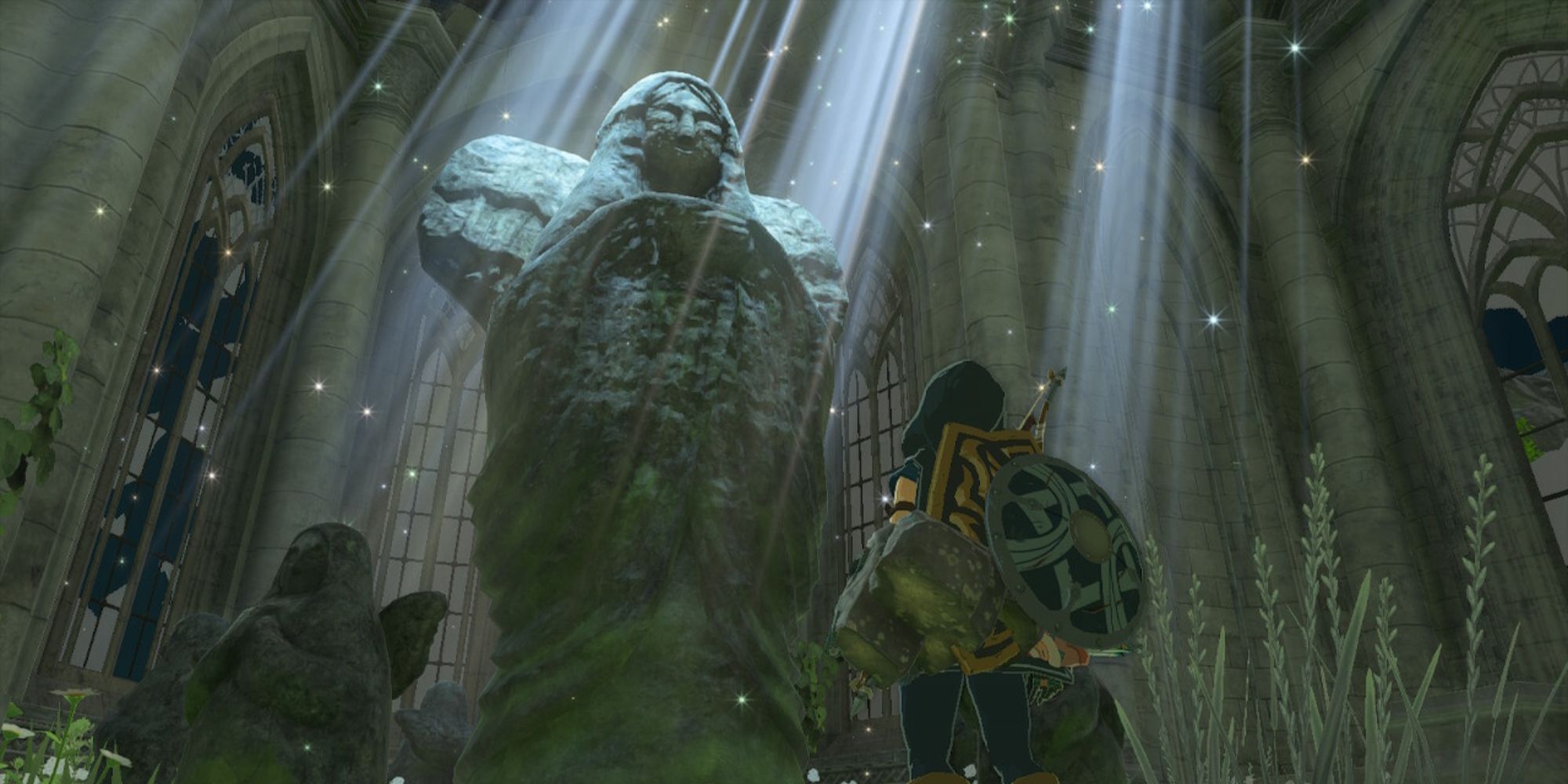 Link approaching the Goddess Statue in the Temple of Time in The Legend of Zelda Tears of the Kingdom