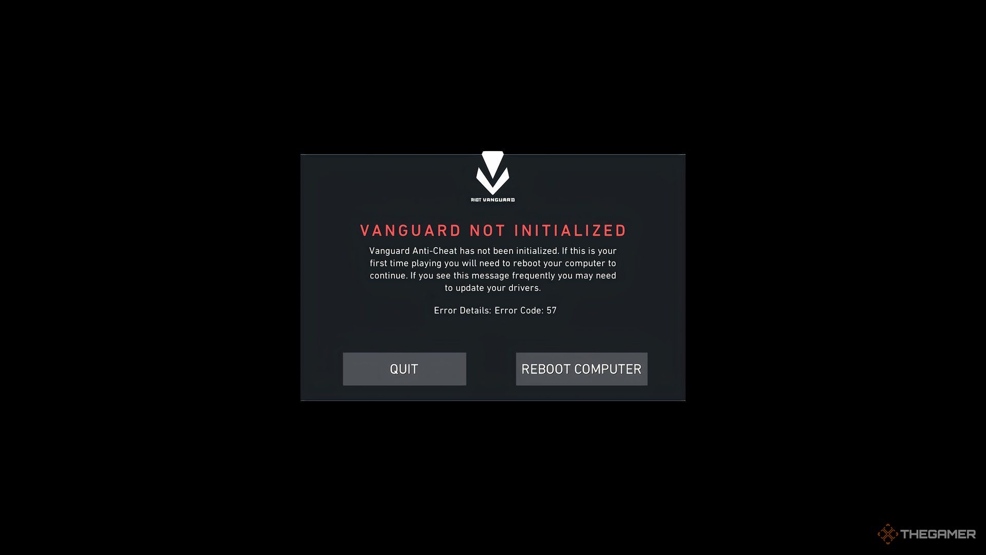 The Error 57 screen in Valorant.