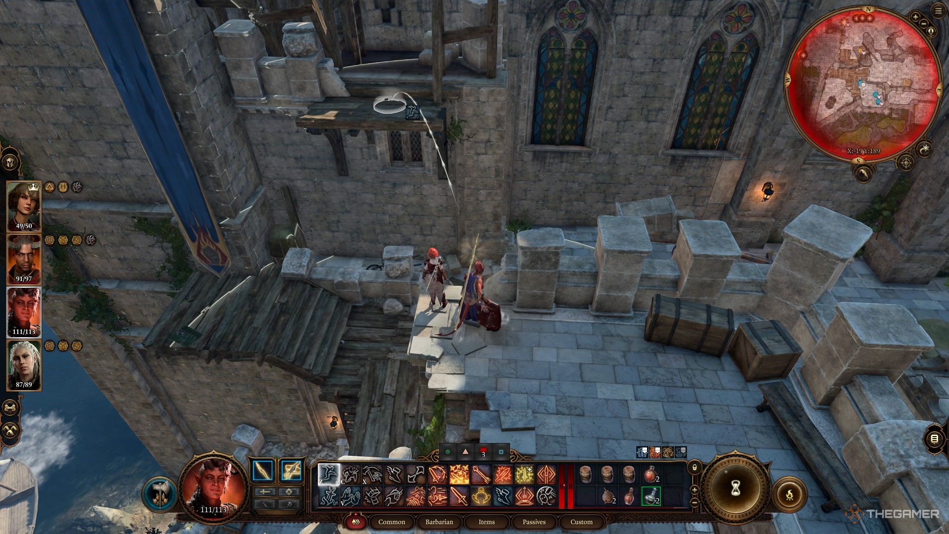 Player jumps to the second roof floor hidden ledge, to the attic room of Gortash's fight in Baldur's Gate 3.