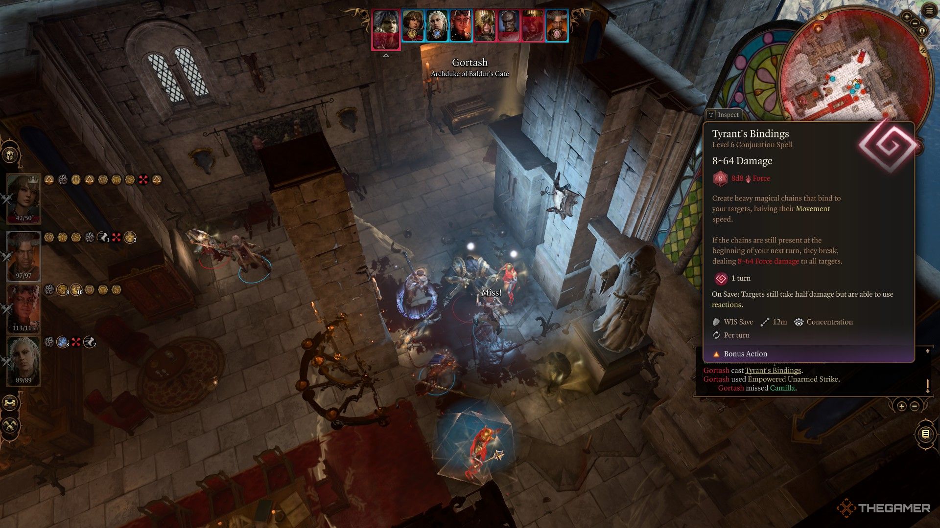 Player inspects the Tyrant's Bindings special attack from Gortash in Baldur's Gate 3.