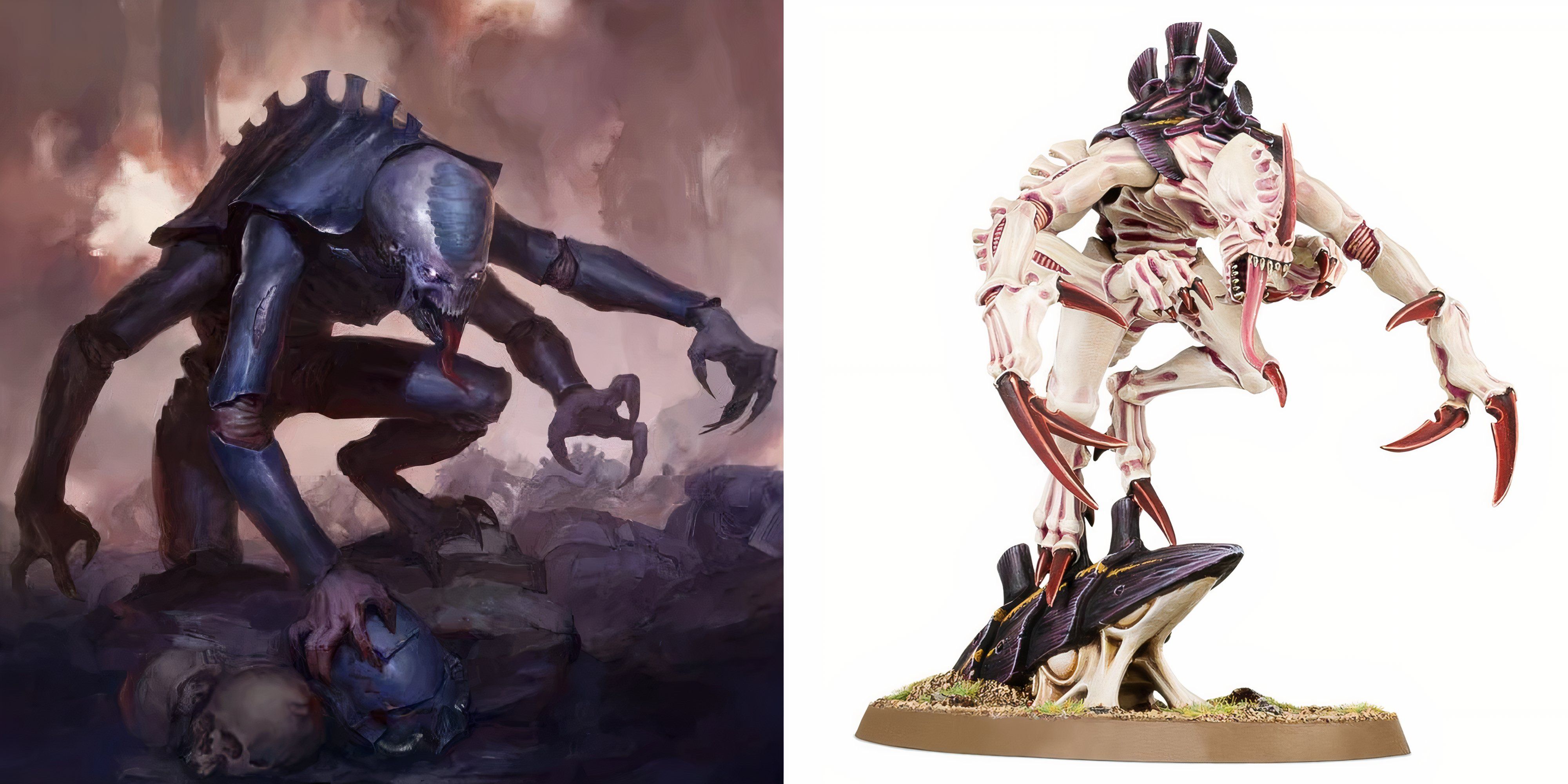 Warhammer 40k: 10 Most Dangerous Tyranid Bioforms, Ranked  a picture of a genestealer and a model of a Broodlord