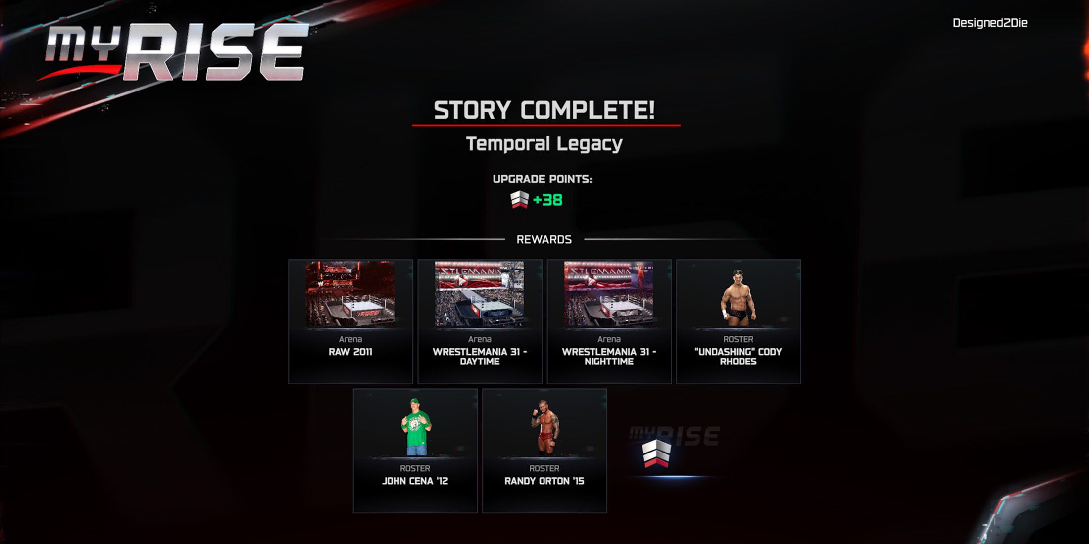 WWE 2K25 screenshot of MyRISE unlockables and rewards from Cody story