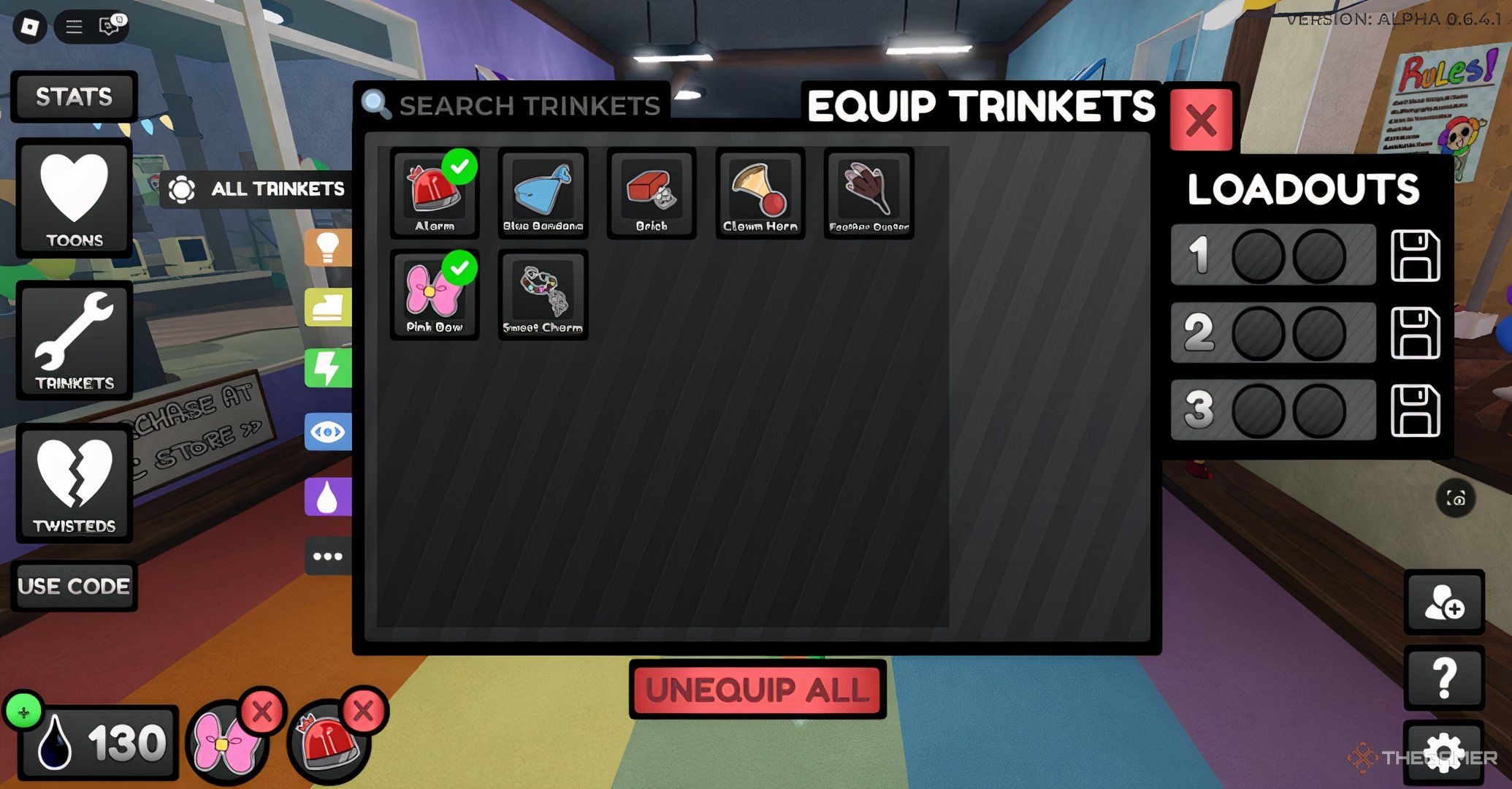 Roblox Dandys World Trinkets Inventory With Seven Options.