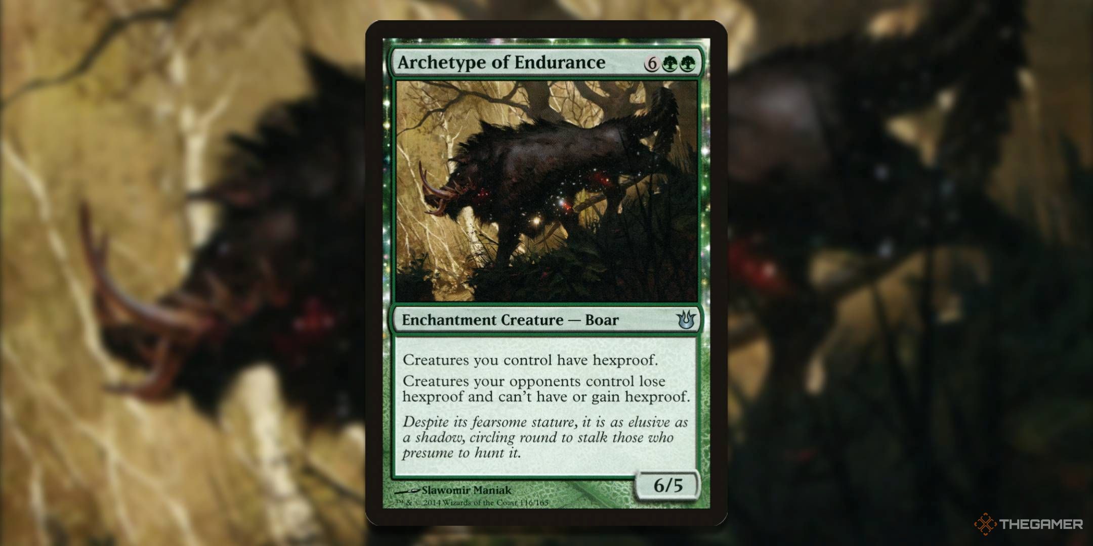MTG Archetype of Endurance card with the art in the background.