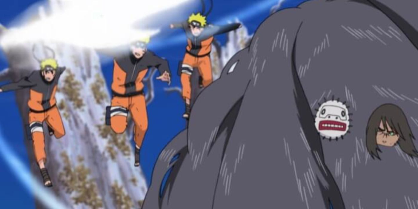Kakuzu about to get hit by the Rasenshuriken in Naruto: Shippuden