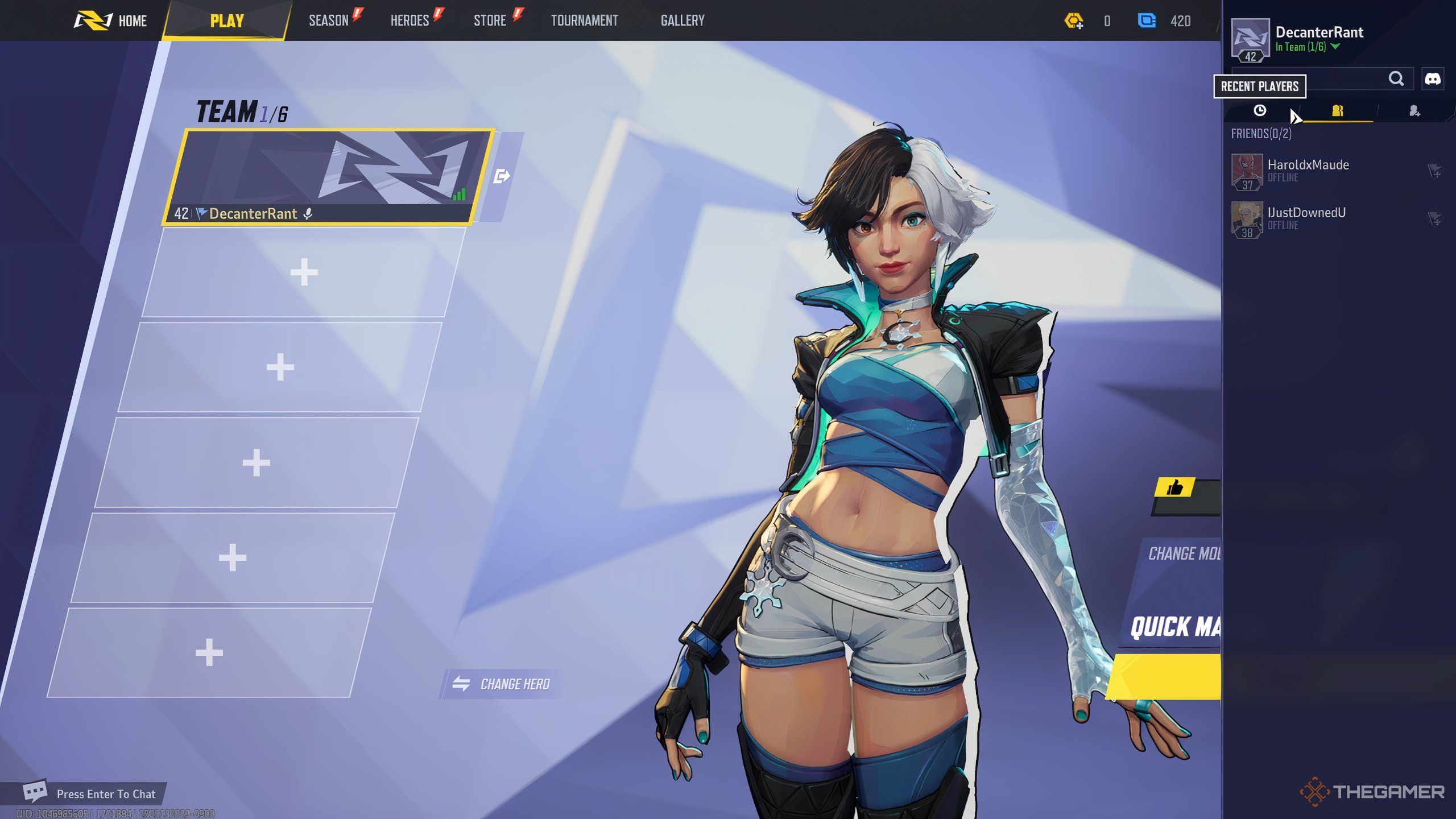 The matchmaking and team selection screen in Marvel Rivals.