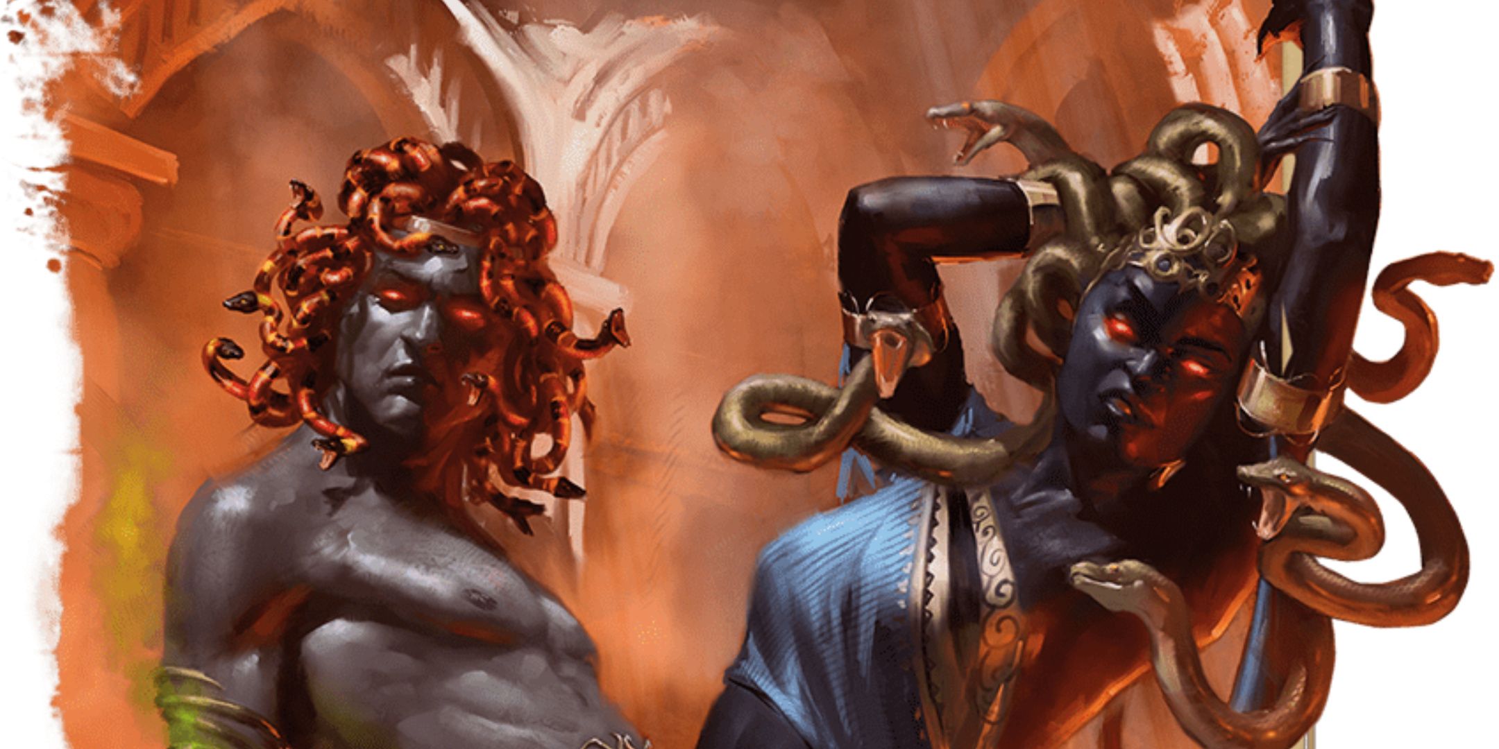 Dungeons & Dragons, two medusas looking forward by Aaron J. Riley.