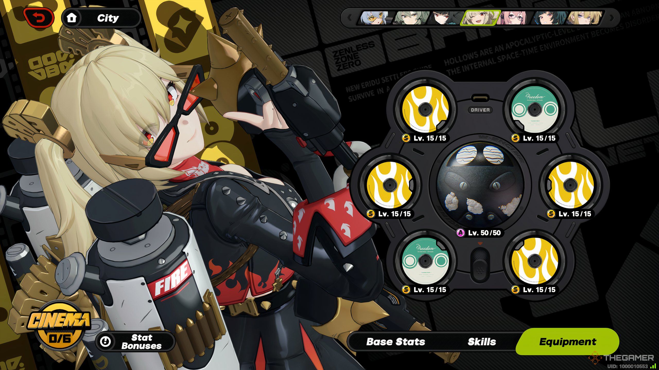 Burnice Drive Disk menu in Zenless Zone Zero.