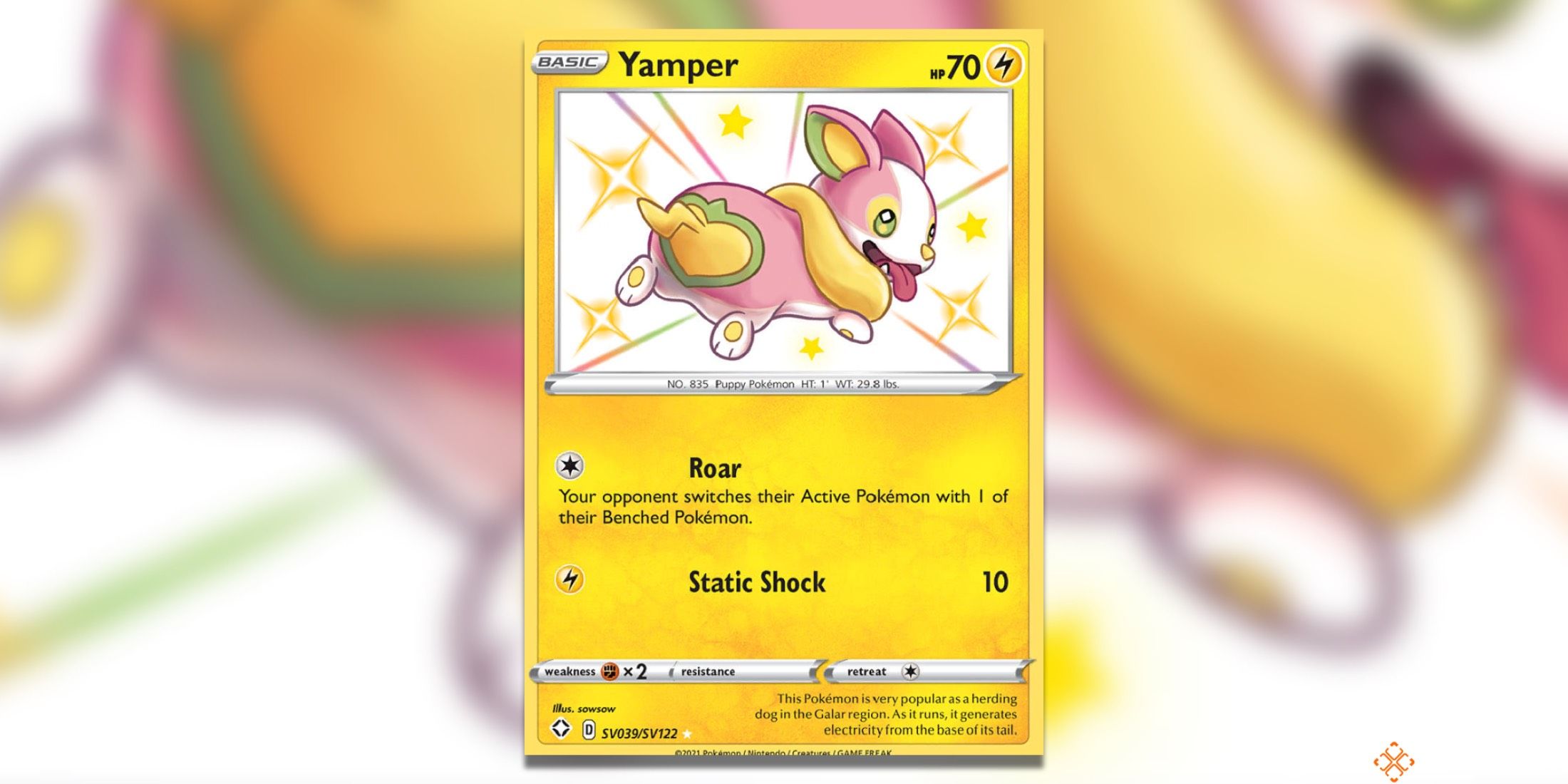 The Shining Fates Yamper from the Pokemon TCG.