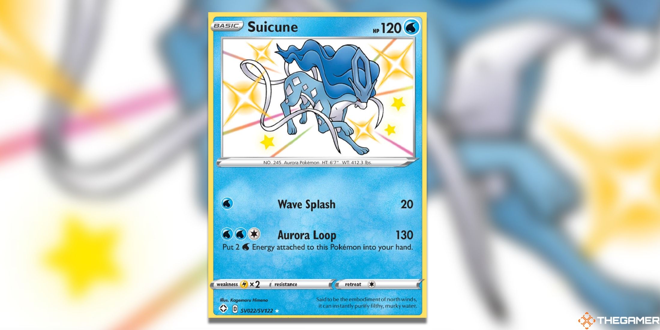 The Shining Fates Shiny Suicune from the Pokemon TCG.