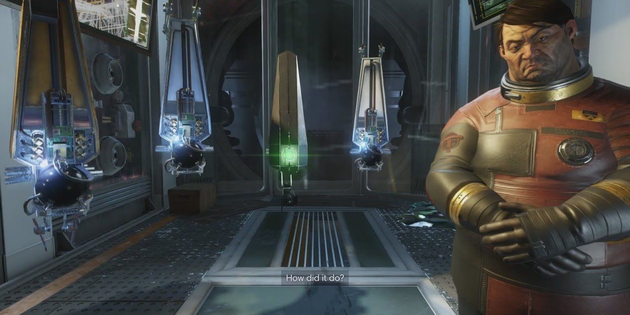 Prey screenshot of Alex Yu and robots looking at you during the game's final scene.