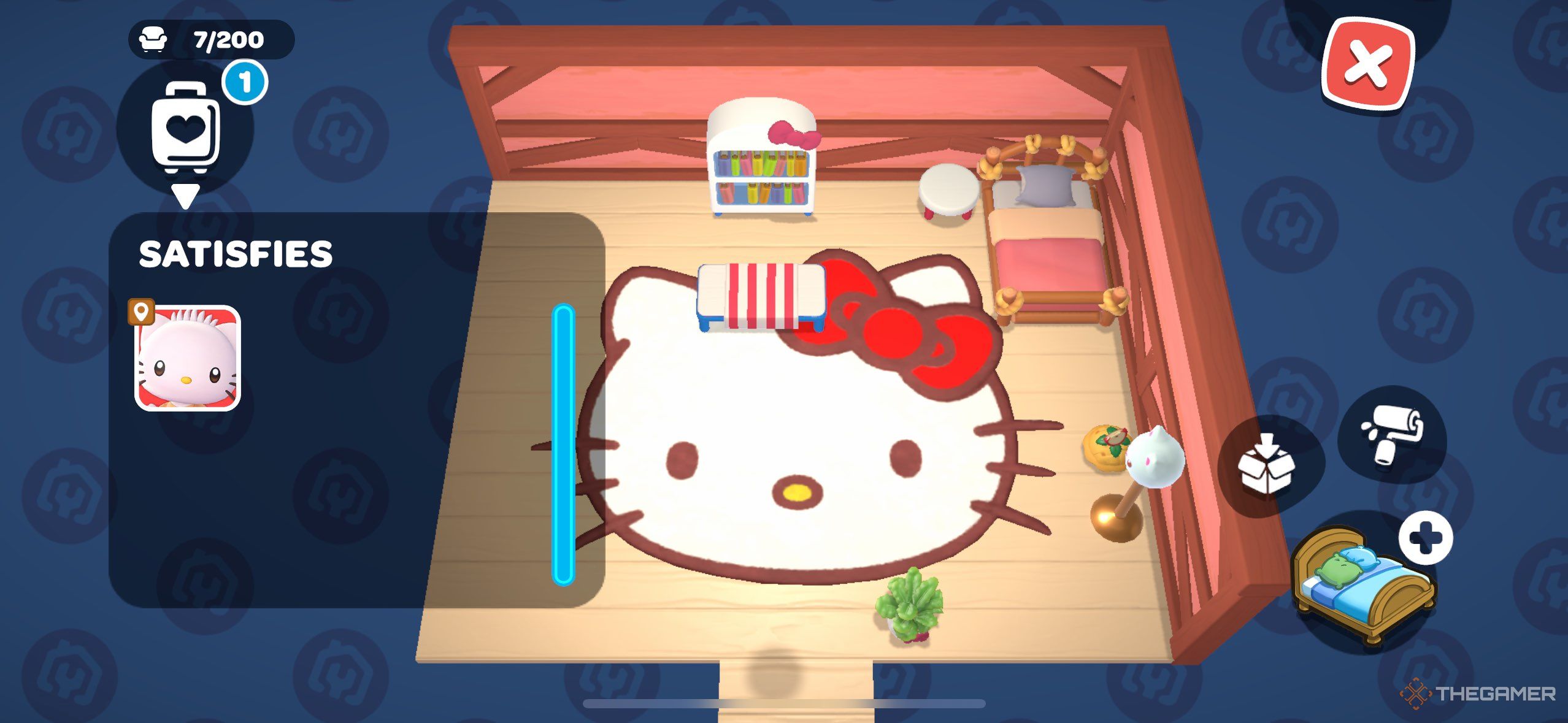 A player decorating a cabin in Hello Kitty Island Adventure.