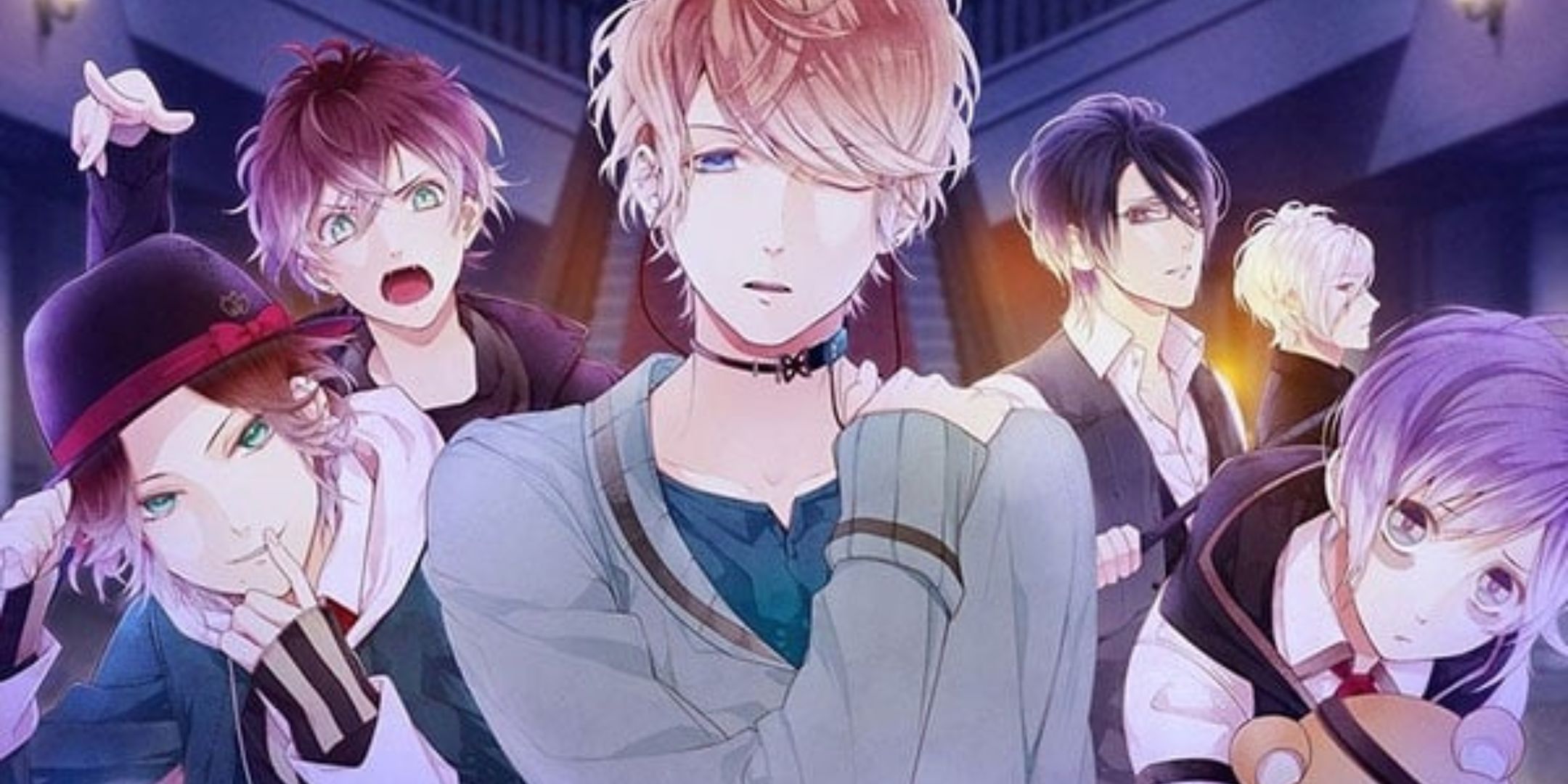 The Sakamaki brothers look at Yui menacingly in Diabolik Lovers. 