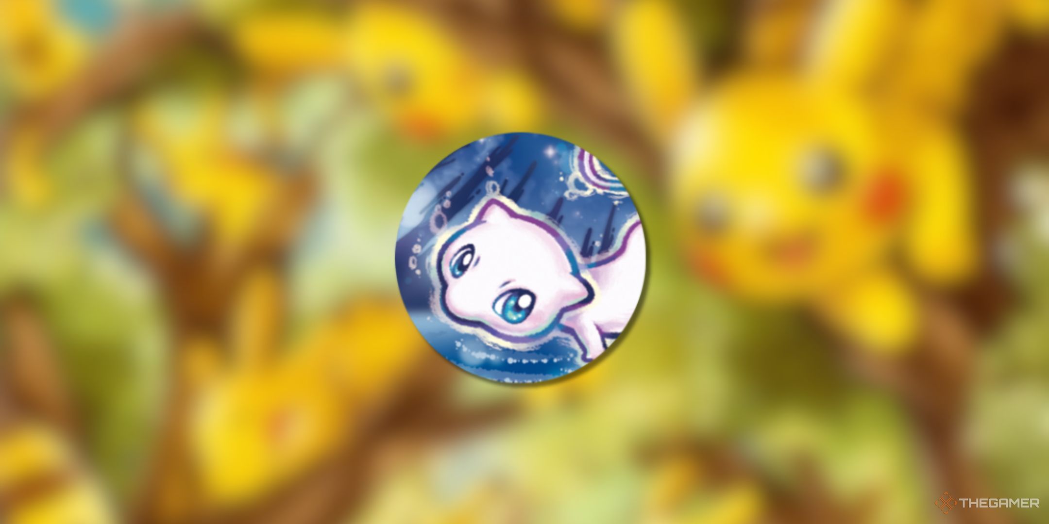 Pokemon Trading Card Game Pocket Mew profile icon on a blurred background.